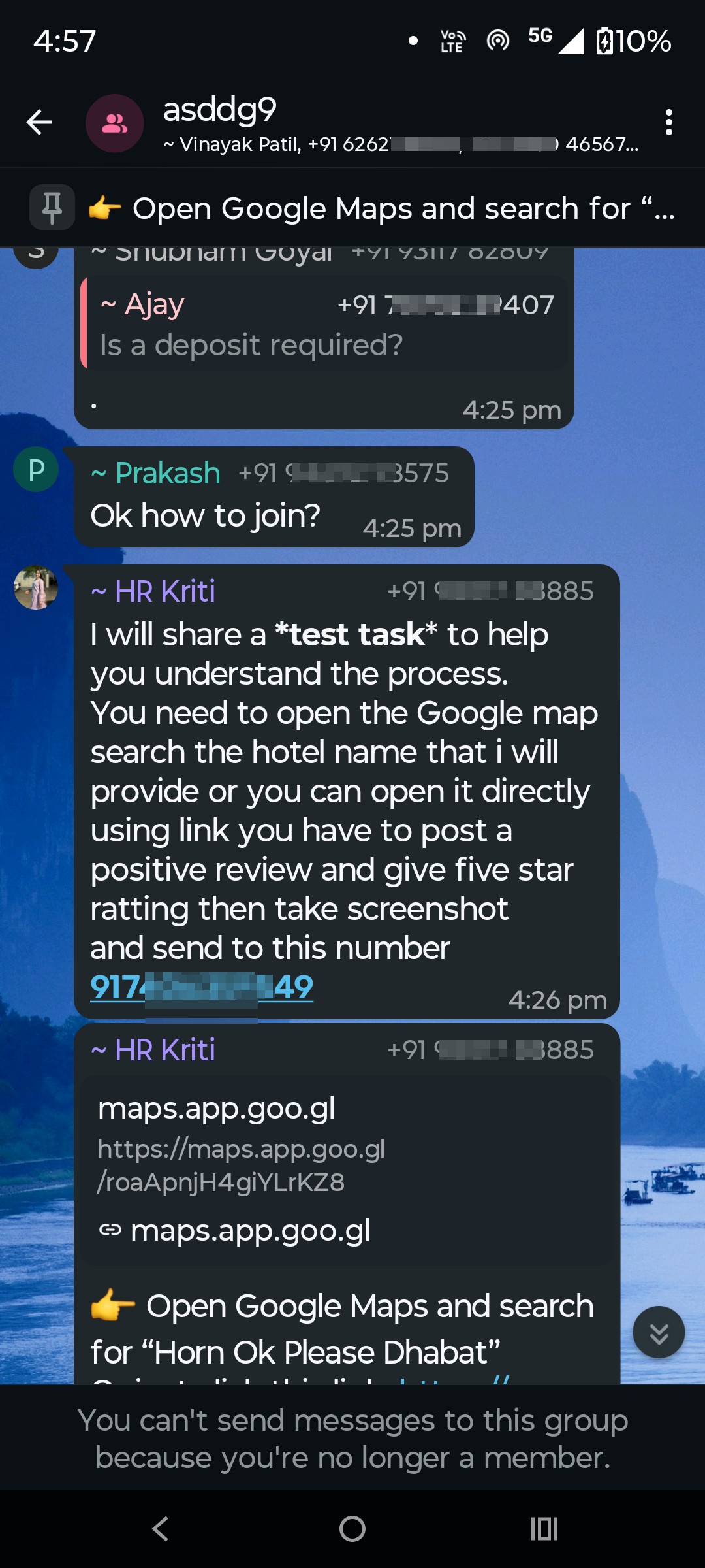 Google riviews WhatsApp Fraud group 