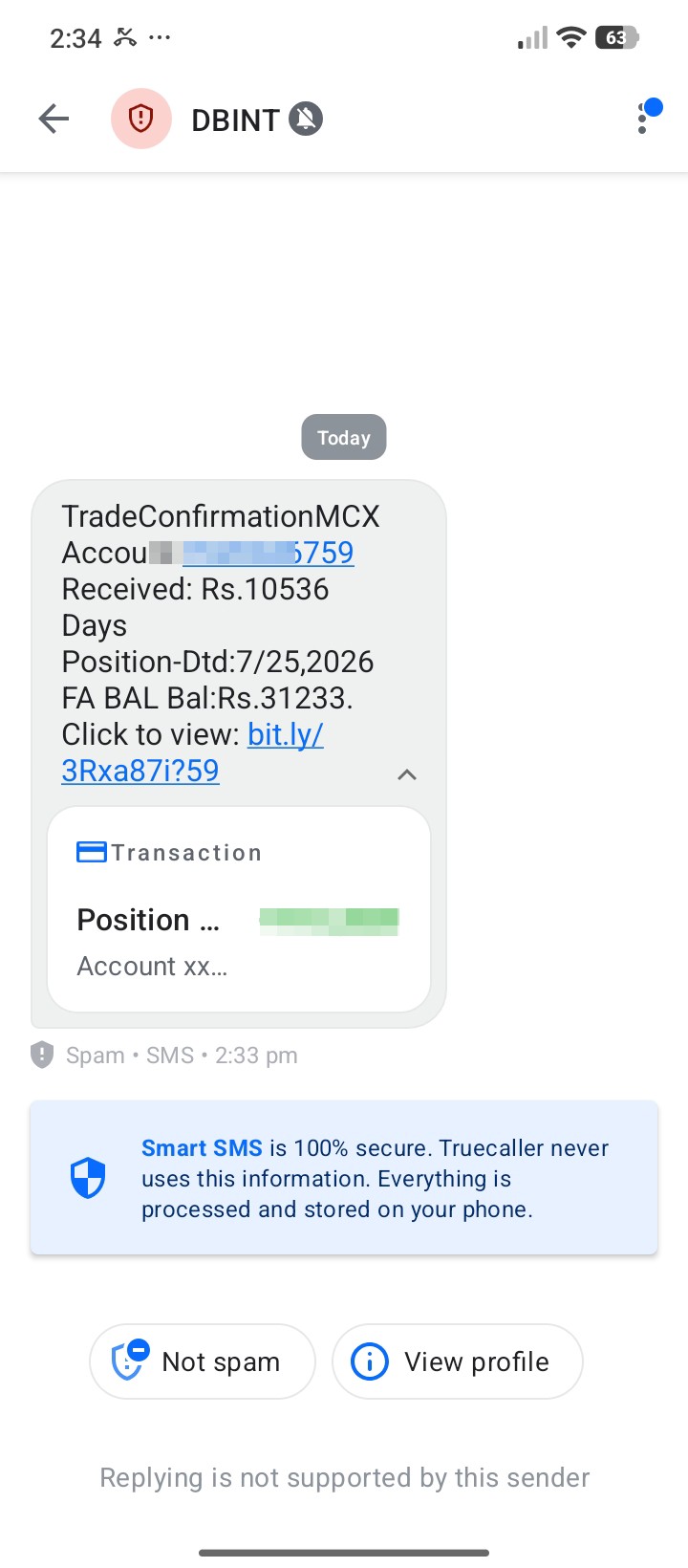 fake amount debited message to phone that has no bank account linked