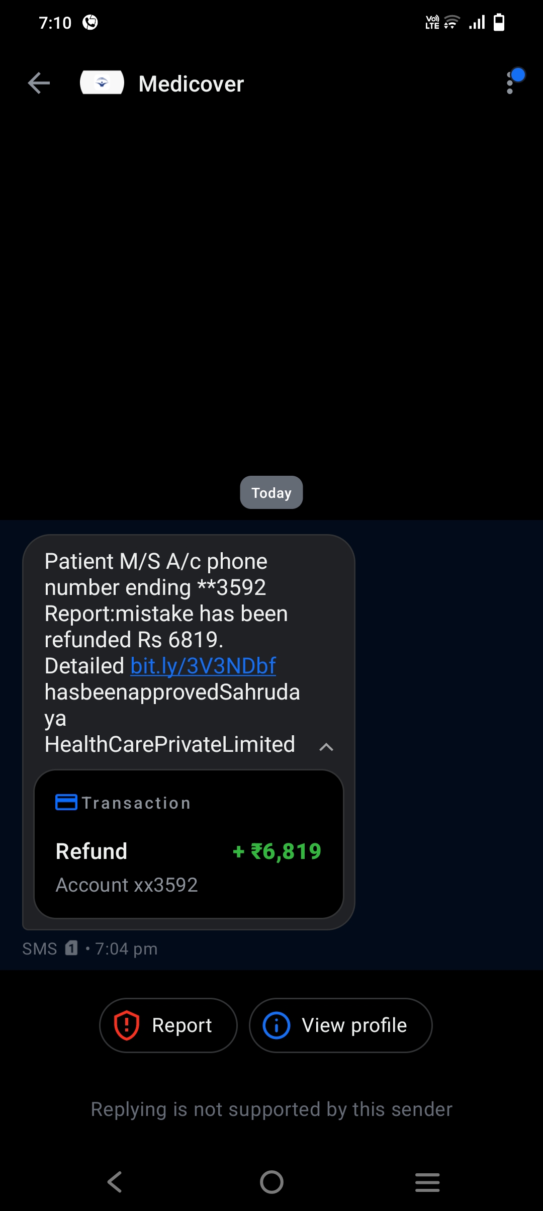Fake Refund SMS with Suspicious Links to Bank Accounts