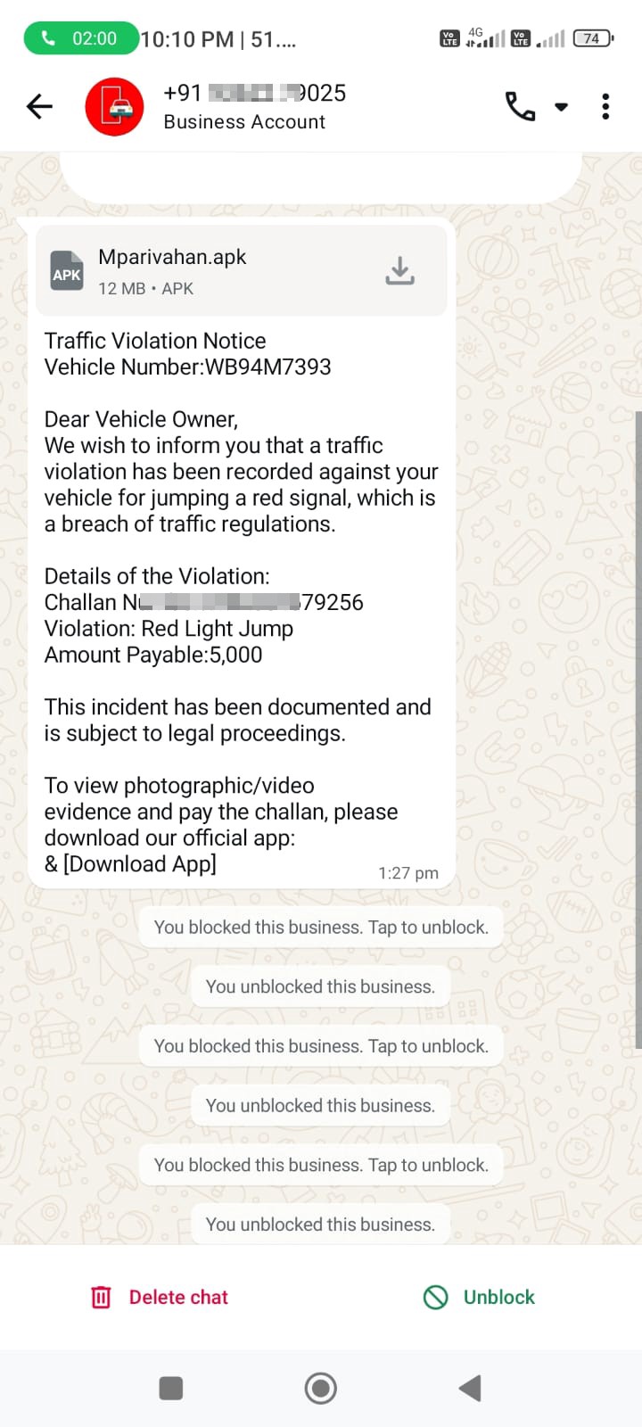 Fake M-Parivahan Traffic Challan & Malicious APK Scam