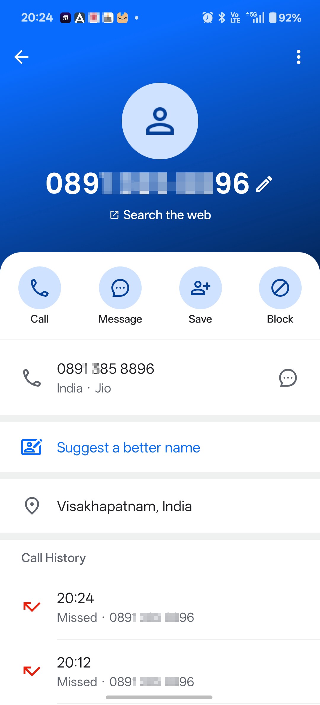 we want block all no. of this type Visakhapatnam STD code (0891) 