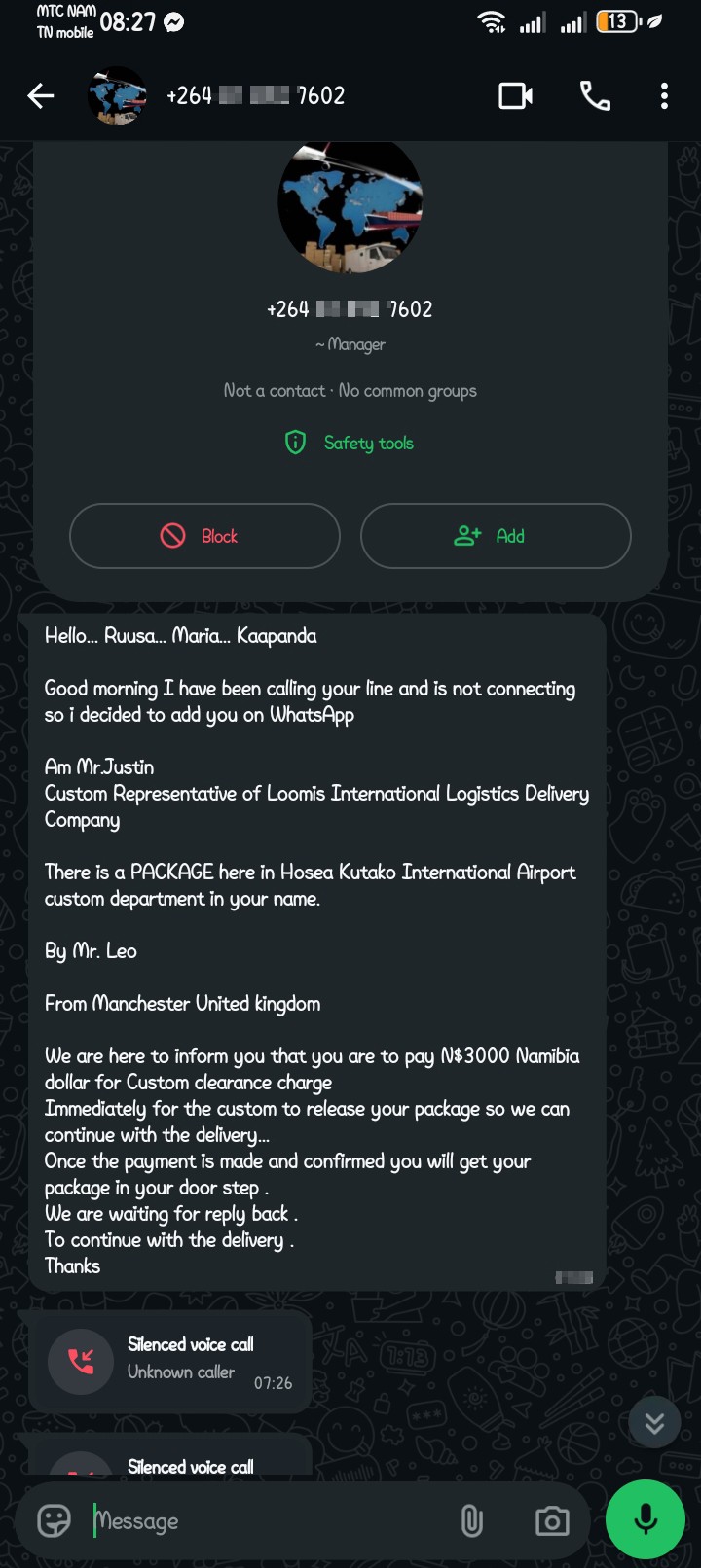 parcels scam