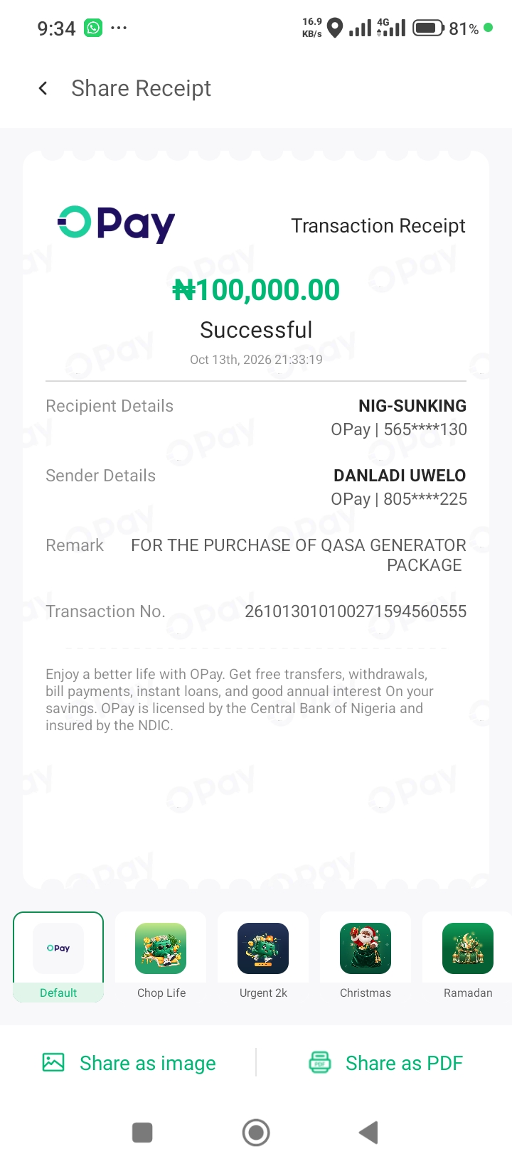 DEPOSITED FOR QASA SOLAR GENERATOR  - image 4