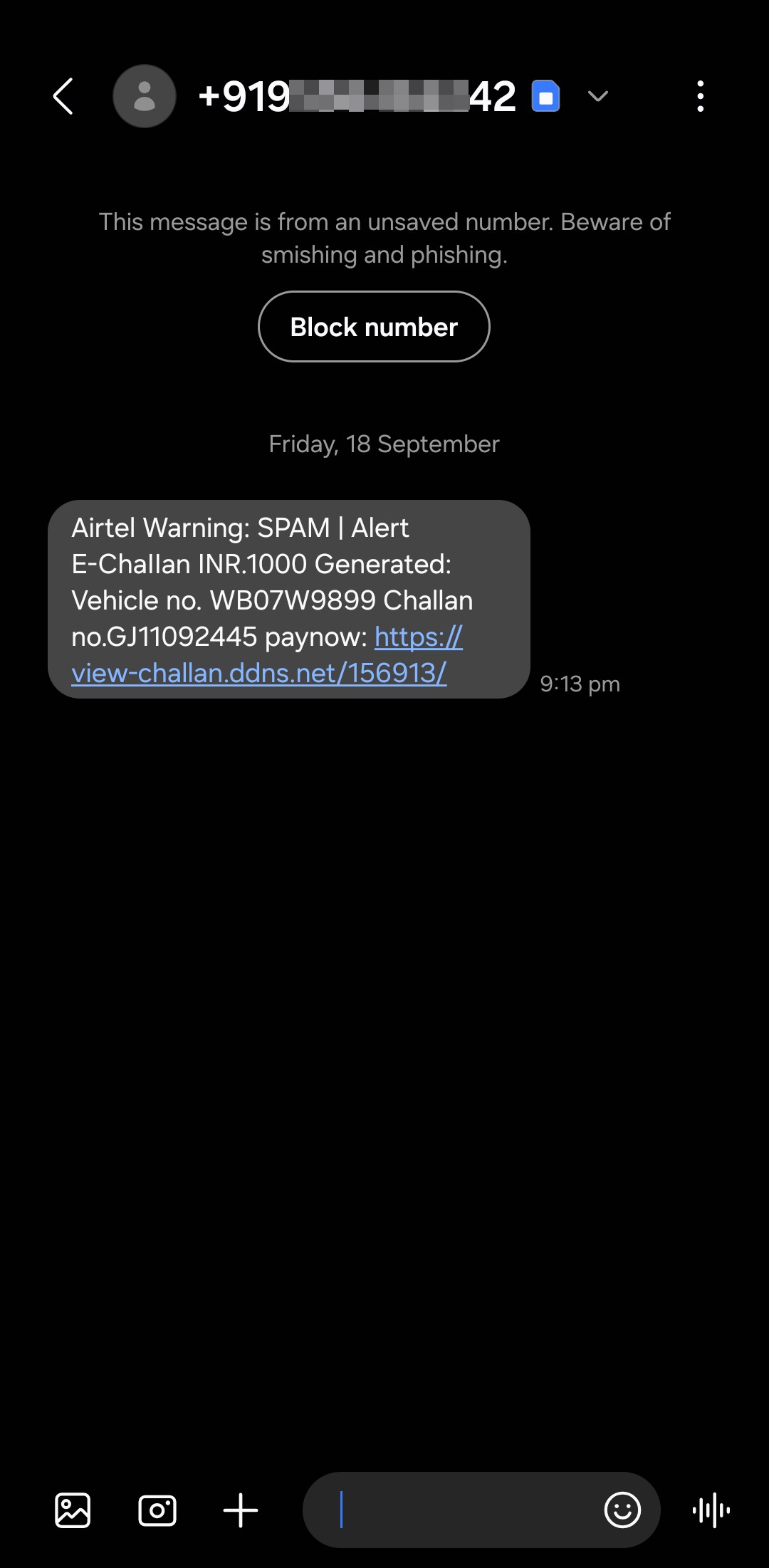 Fraudulent SMS messages falsely claiming to be government traffic violation notifications