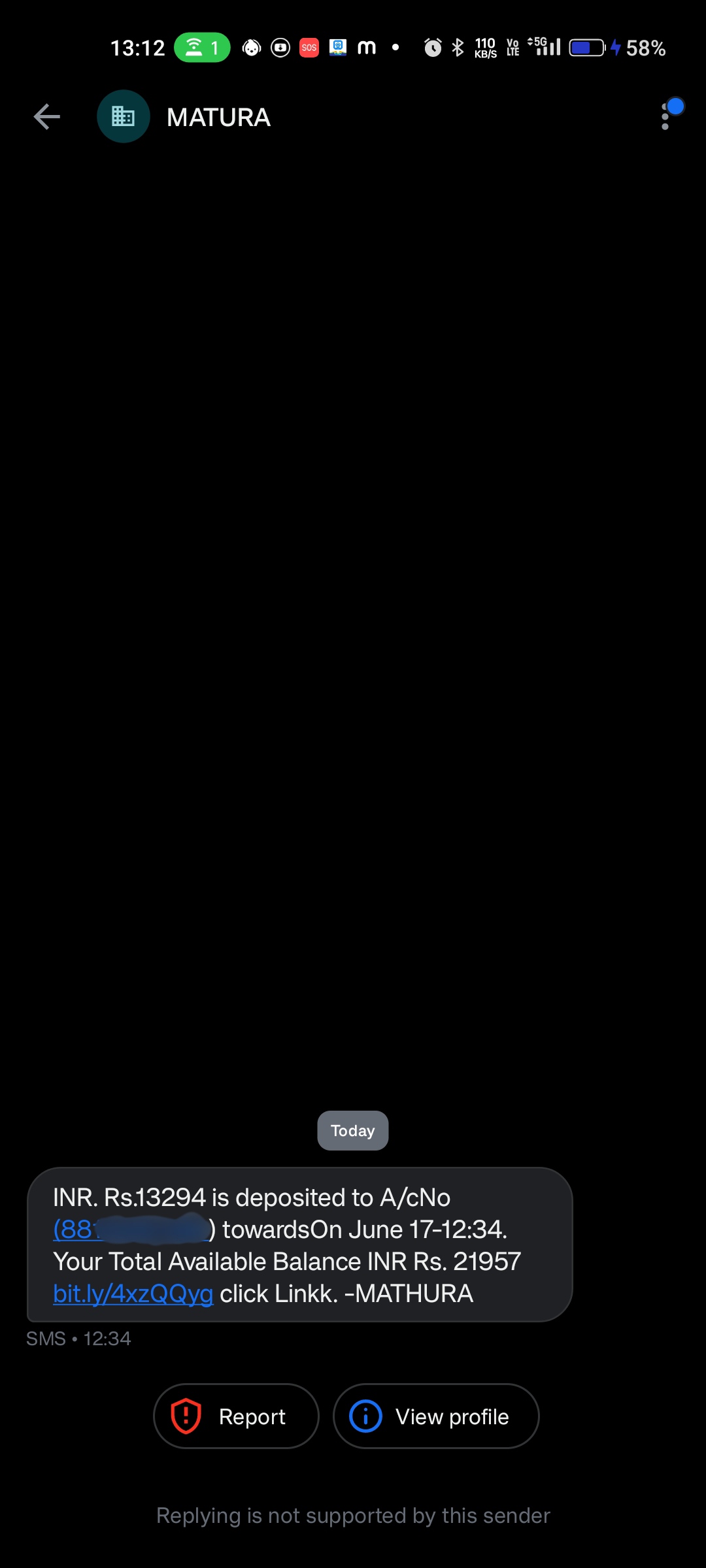 Fake Bank Deposit SMS with Suspicious Link