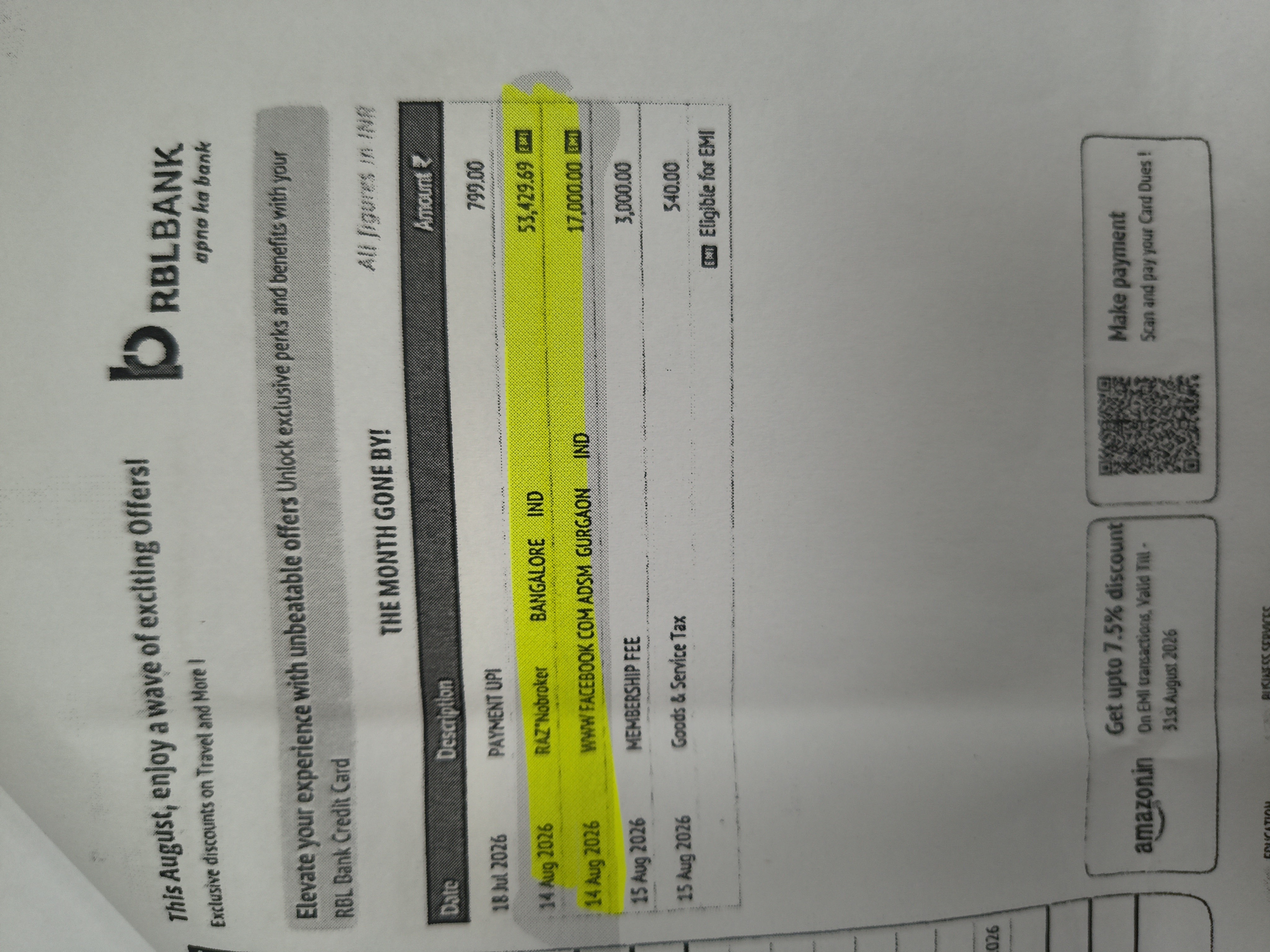 RBL Bank credit card fraud bill with daily harassment calls