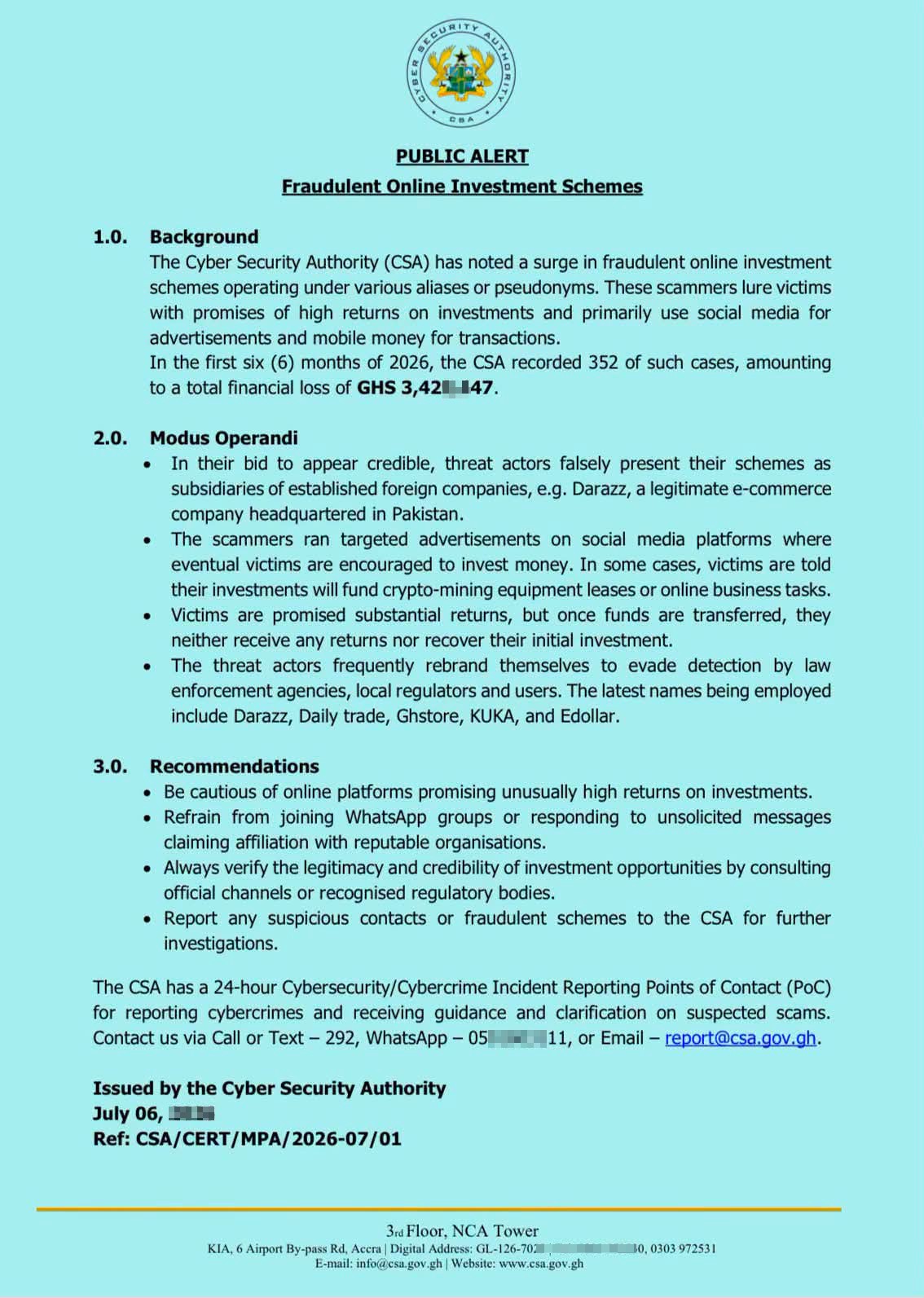Press Release From Cyber Security About SCAMMERS