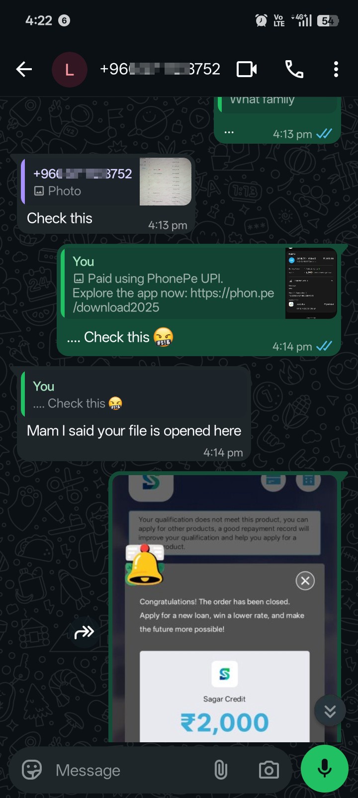 WhatsApp loan scam with blackmail from Sagar Credits - image 2
