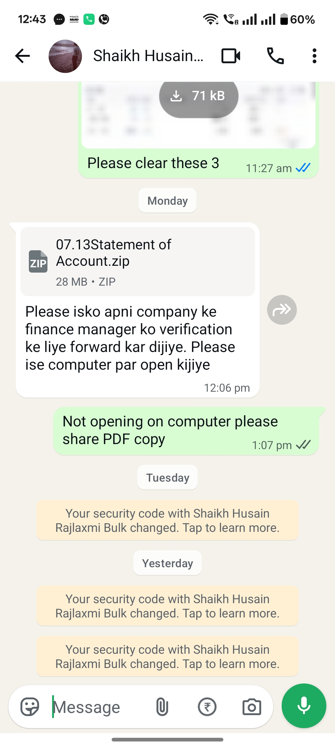 What's app account statement message scam 