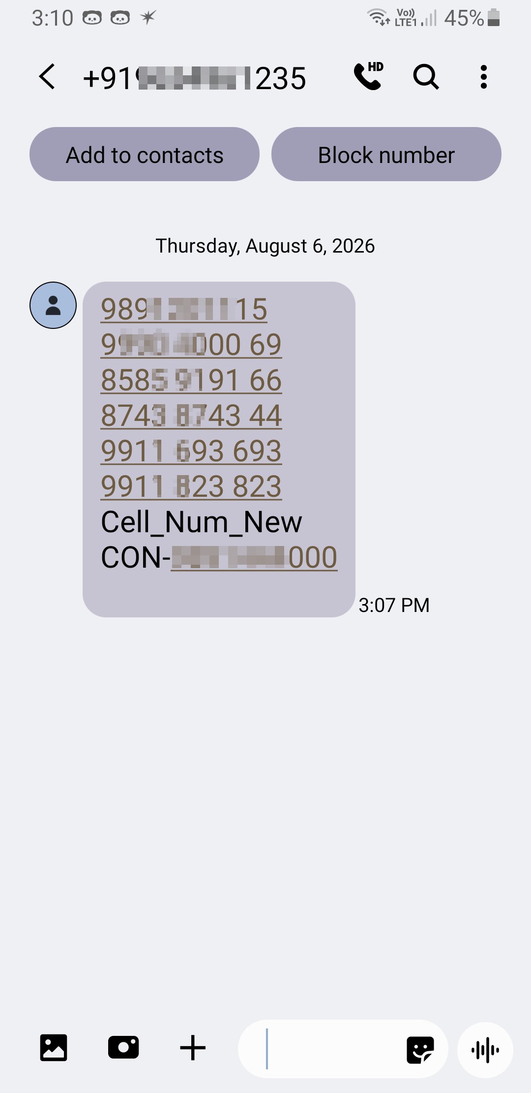 spam mentioning unknown numbers 