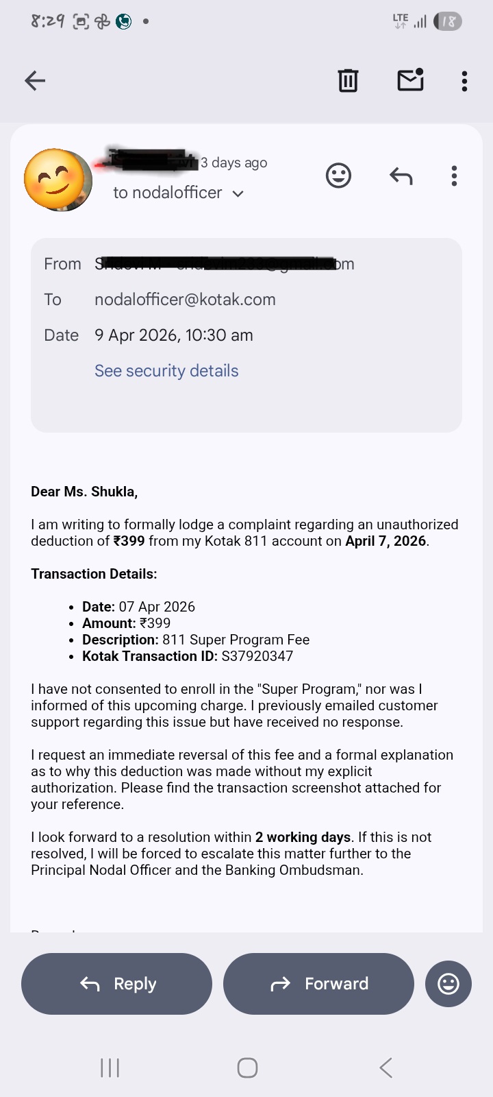 Unauthorized Kotak 811 Super Upgrade Charges - Scammed ₹429