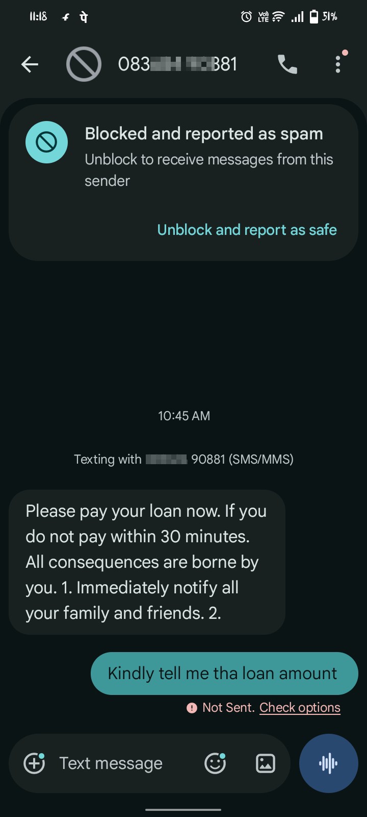 Loan recovery threats via SMS from unknown numbers - image 2