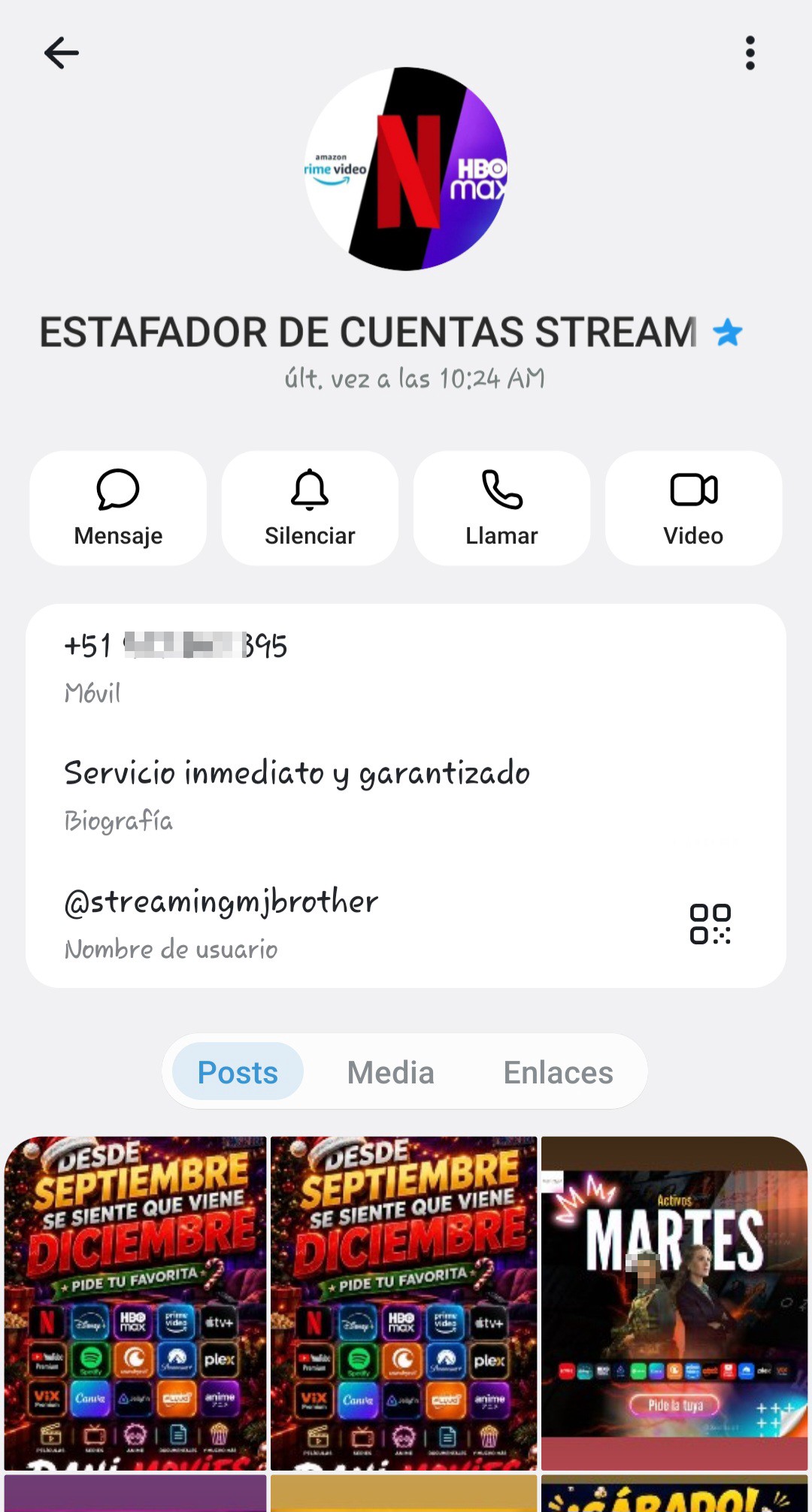 Streaming account scammer