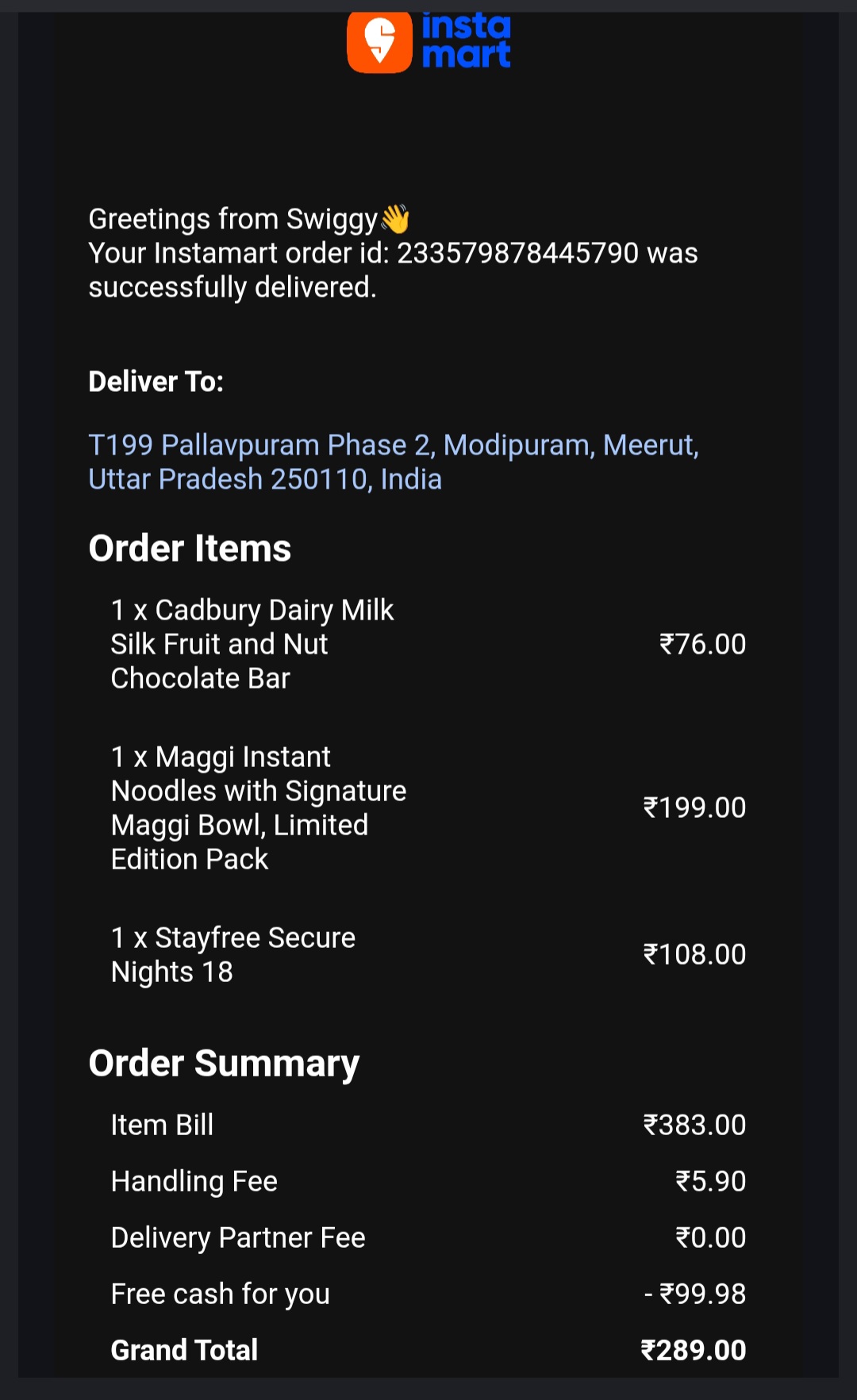 Scam through delivery receipt of Swiggy 