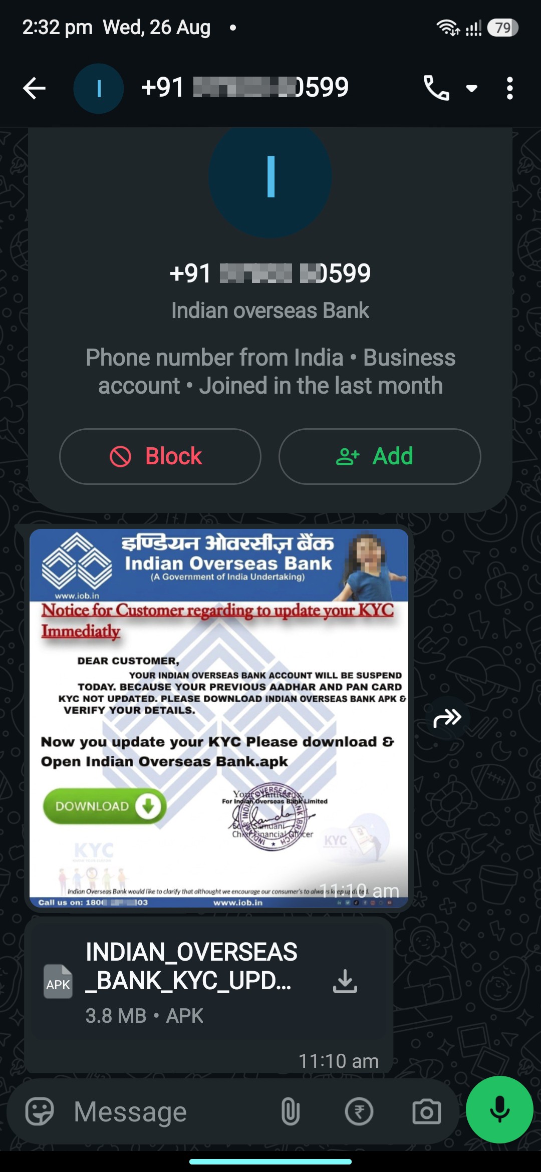 ⚠️ Important Warning – Beware of Fake IOB KYC APK Scam
