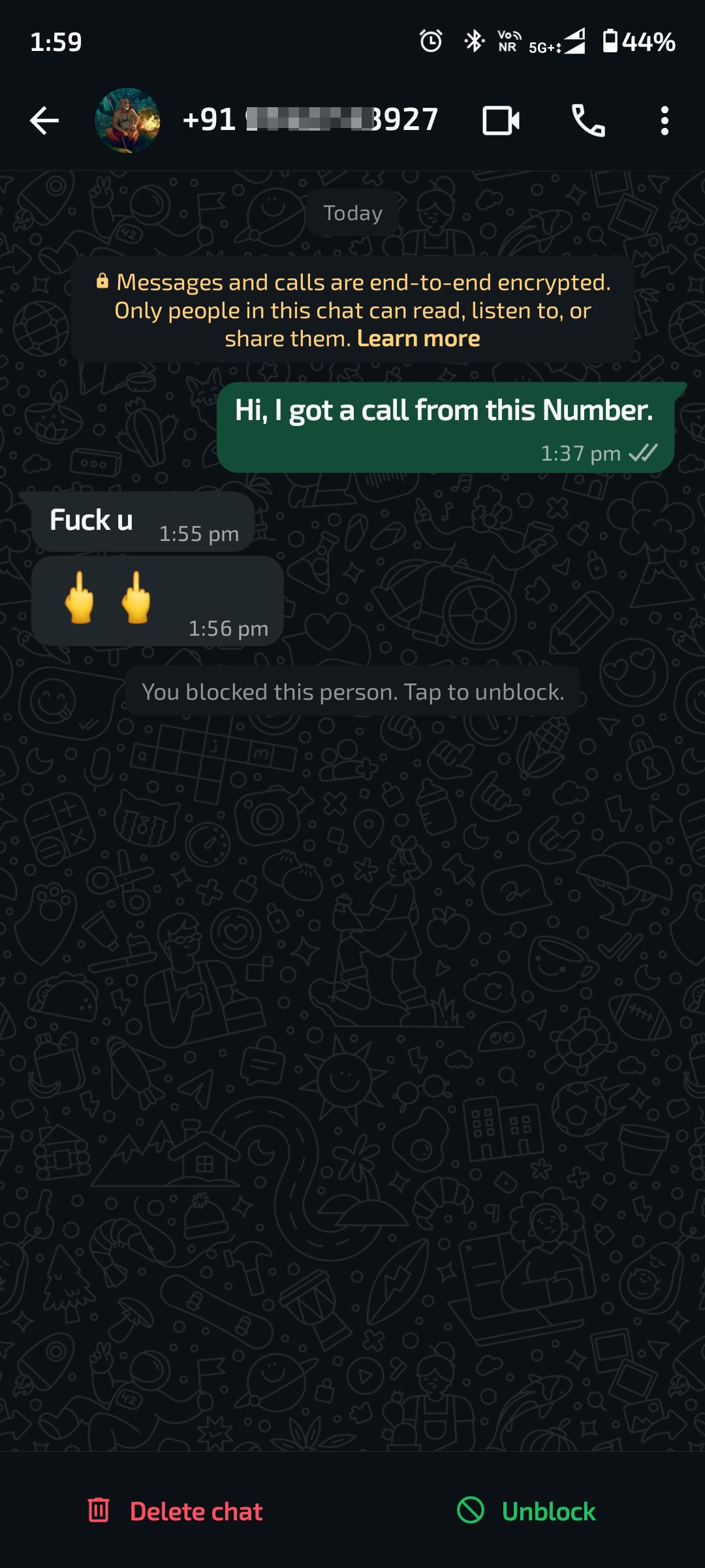 Abusive Response from Unknown Caller – Likely Spam