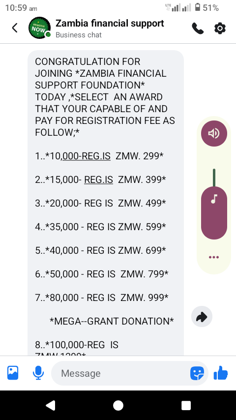 can this Zambia financial support be real or scammers 0779968509