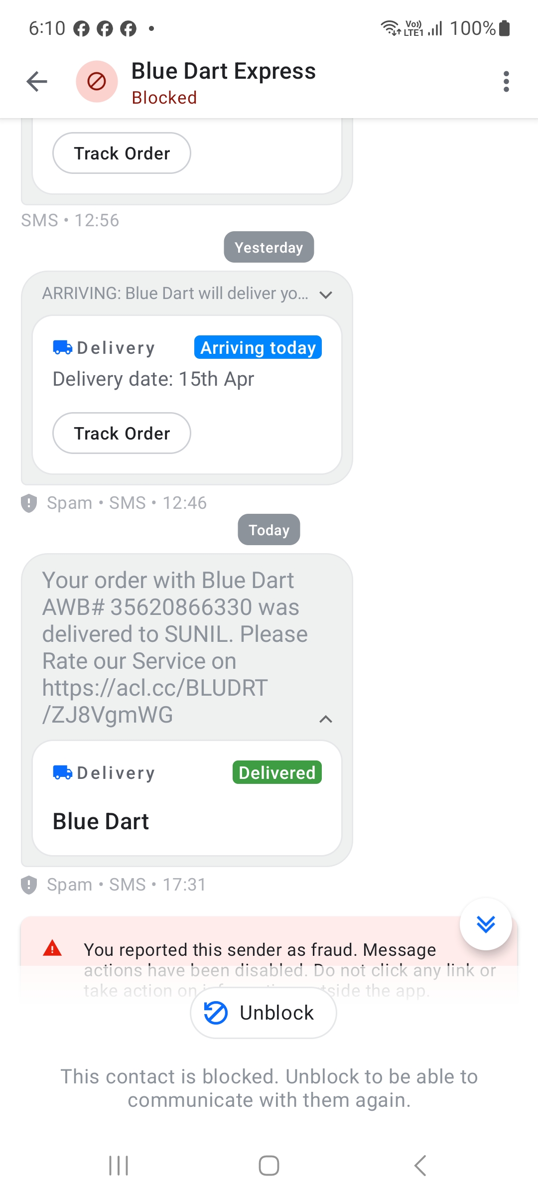 blue dart scam 