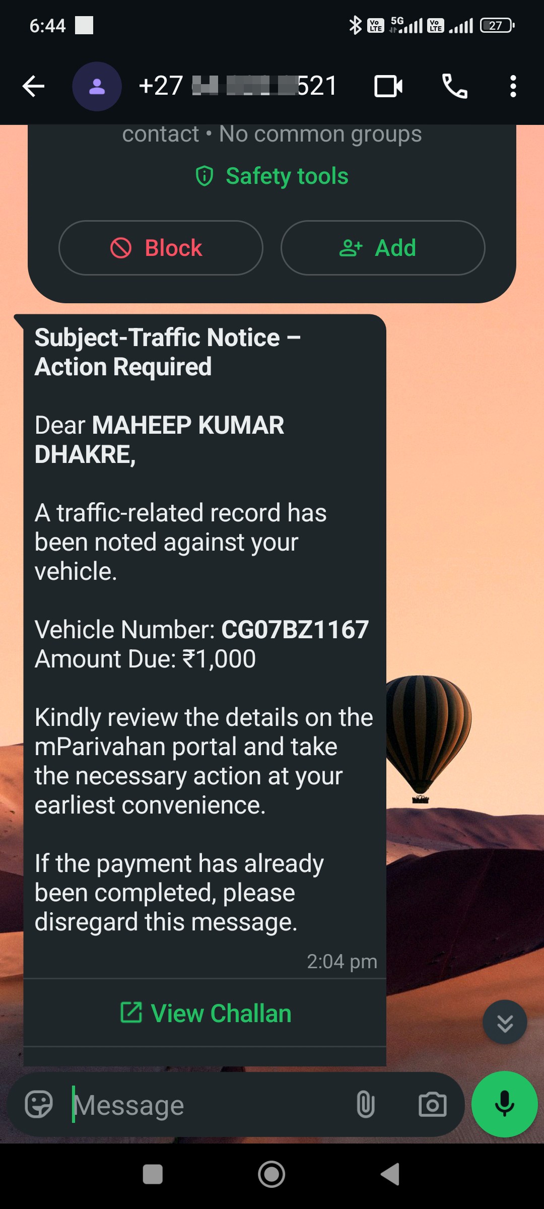 mprivahan scam challan