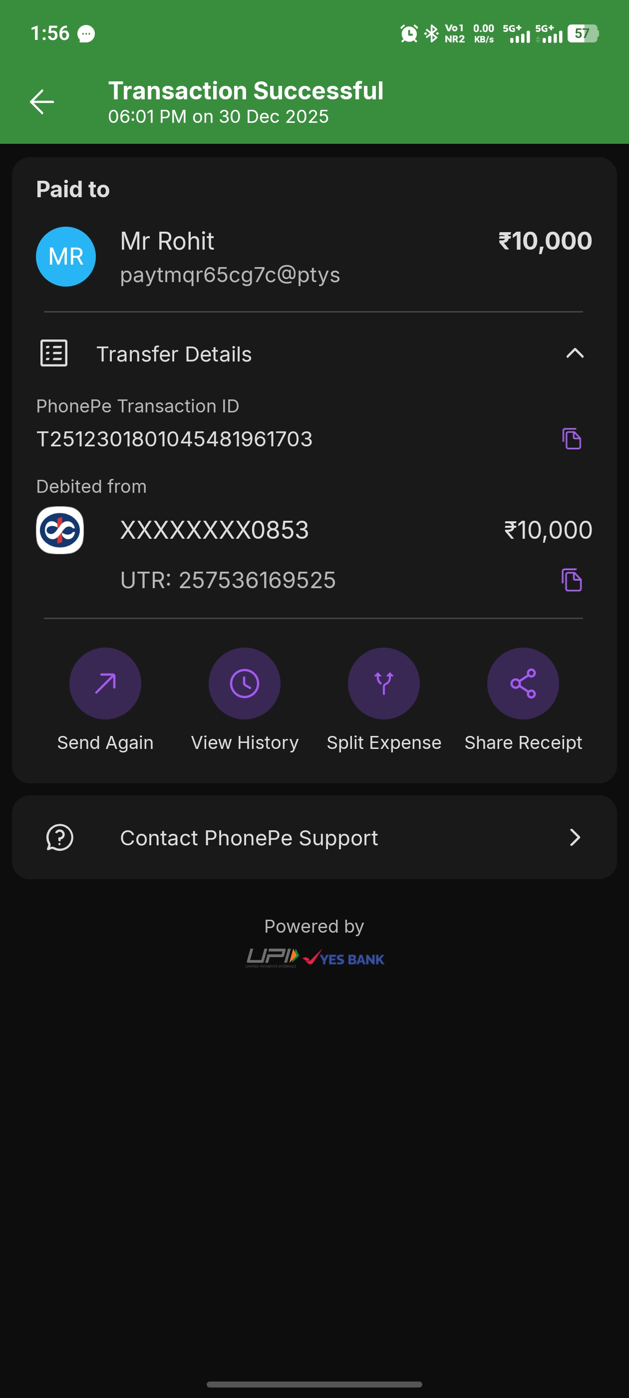 phone pay wrong transfer 10000 