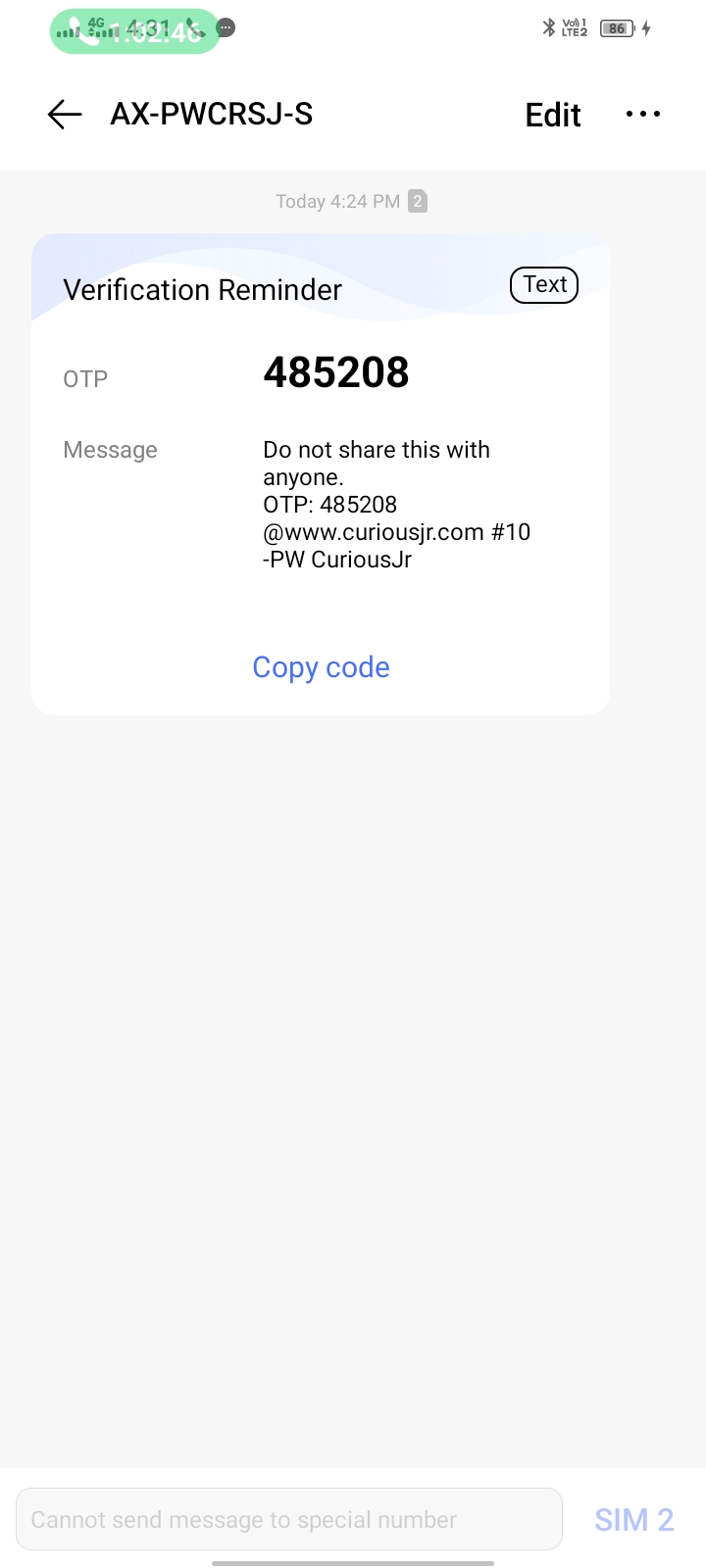 The scam otp message  - image 3
