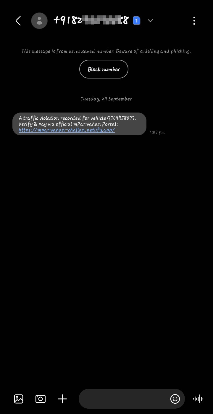 Scam Message about M-Parivahan