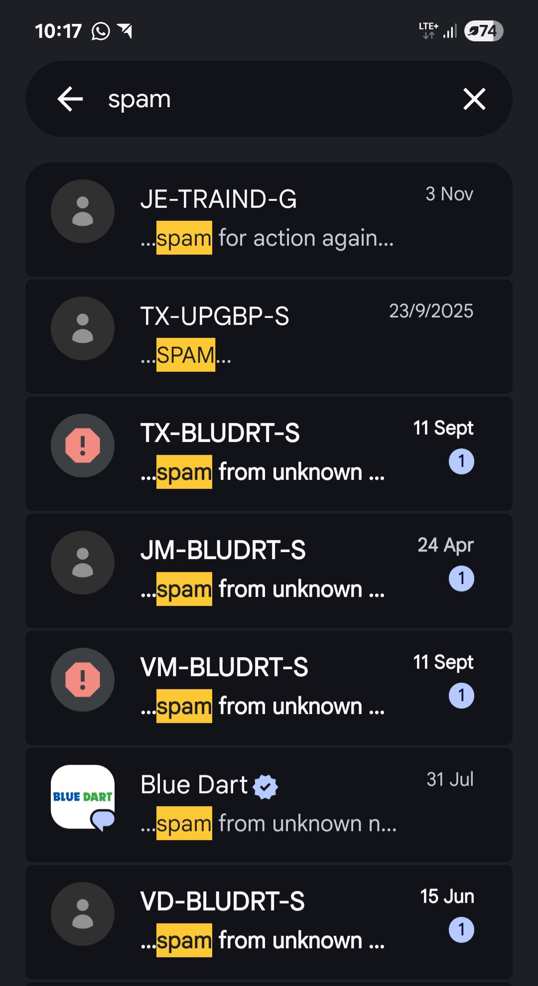 Receiving scam messages from unknown numbers. Please block and take necessary action.