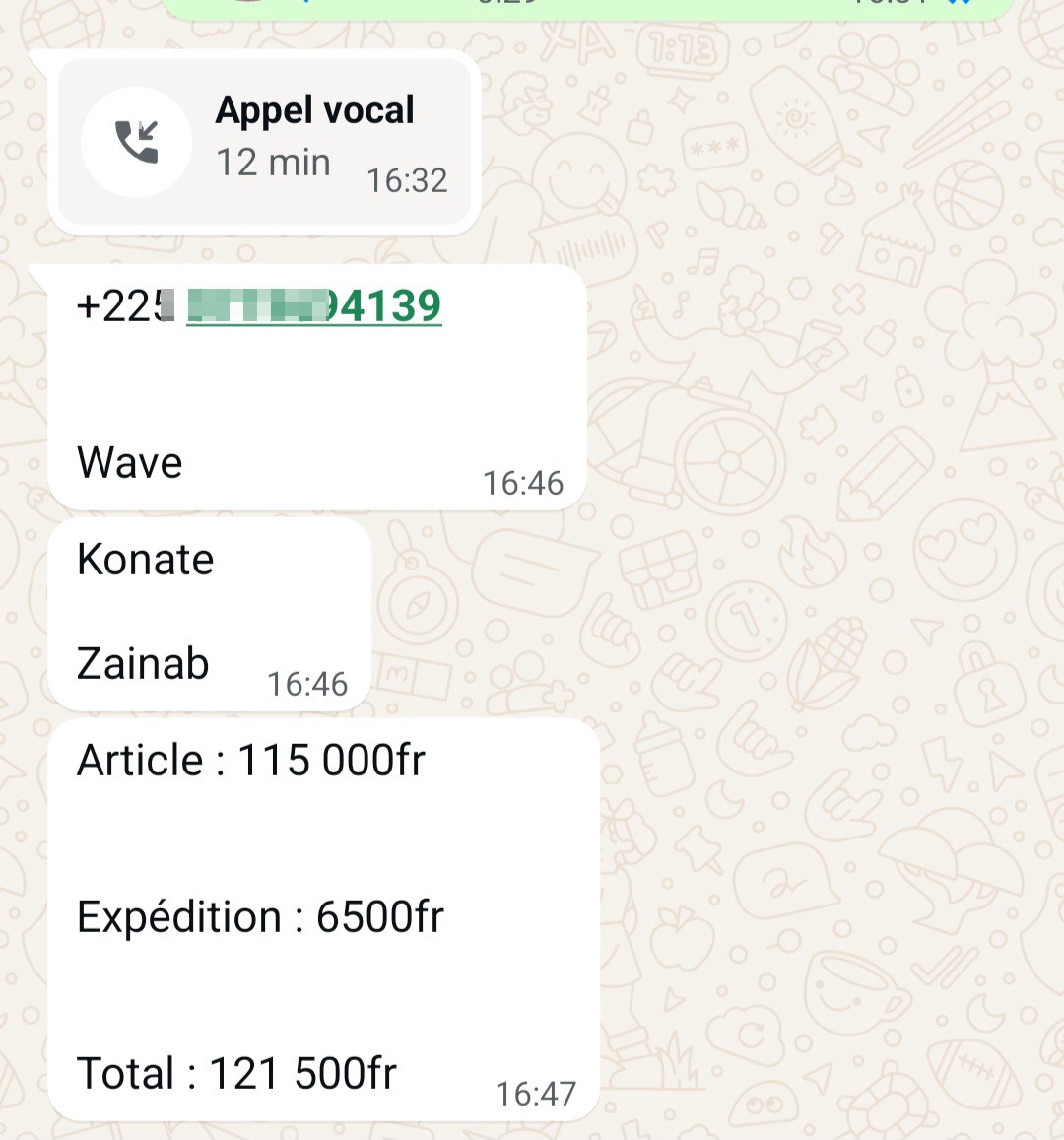 Bag sale scam on WhatsApp by a fake seller