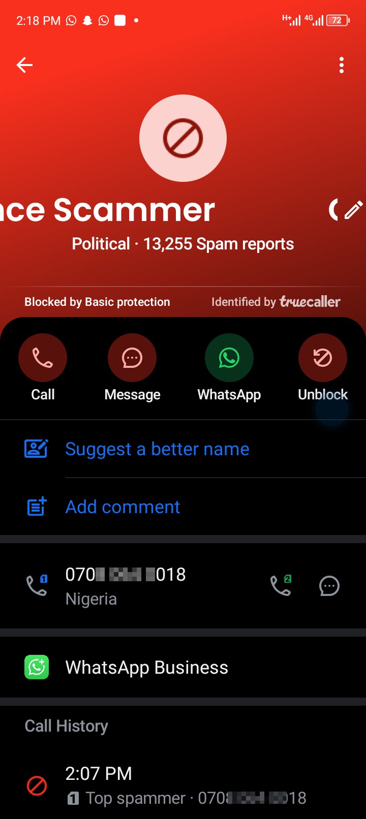 incascs this number call you try and block the call 