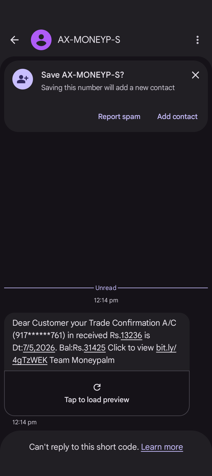 Daily Fraud SMS with Fake Credit Alert