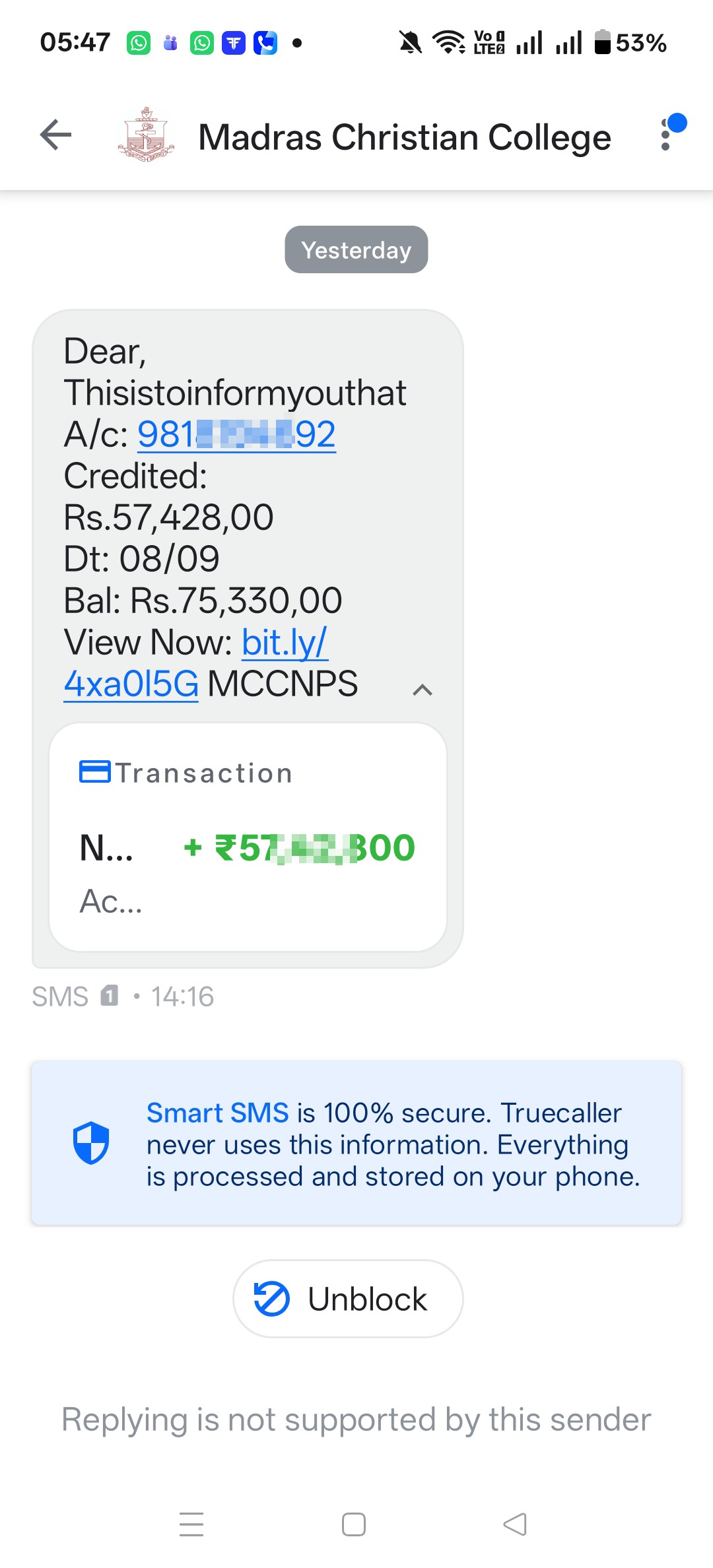 Money credited to your account 