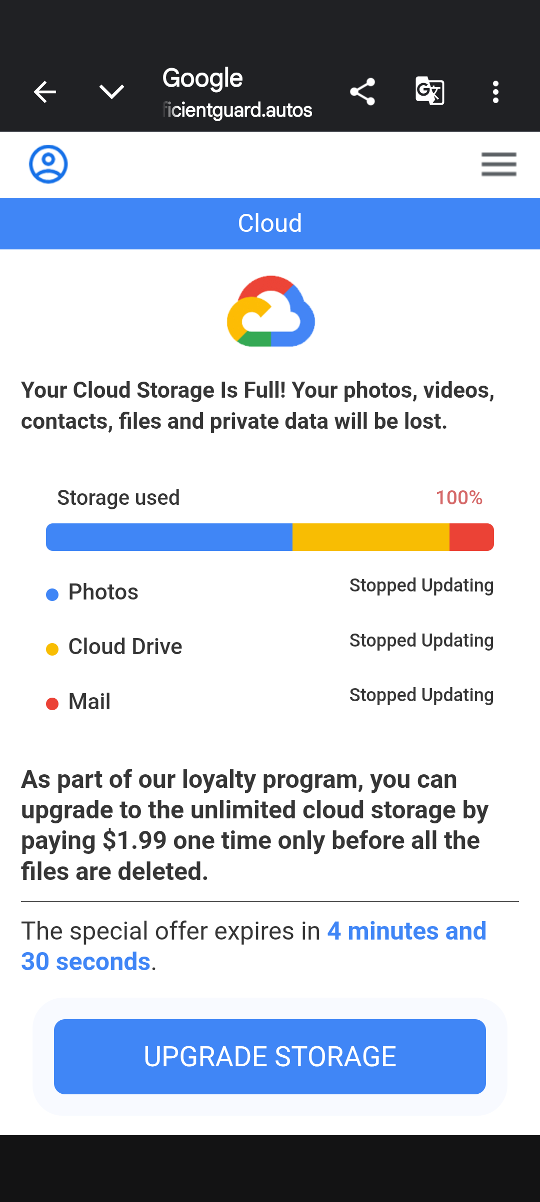 Cloud Storage renewal scam. 