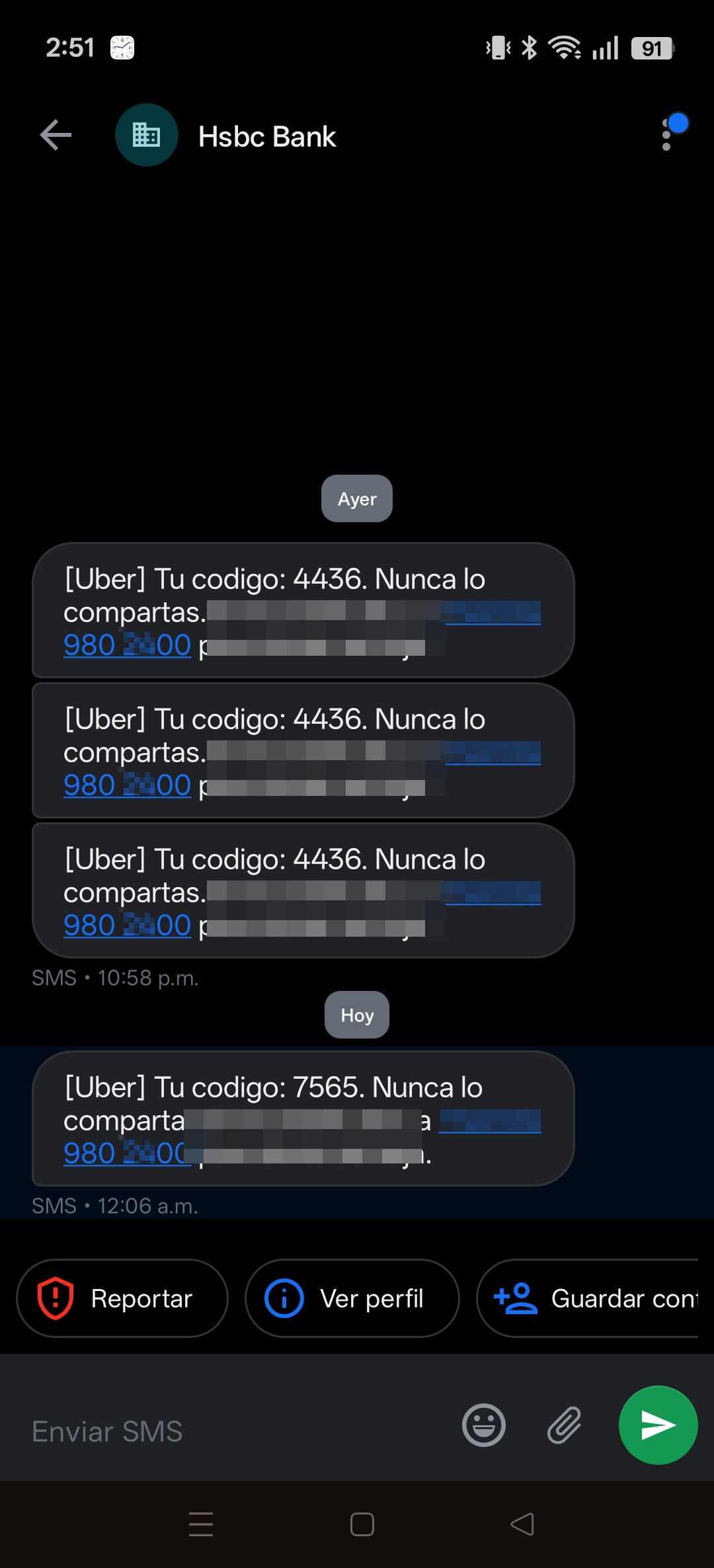 Fake Uber and bank codes ask for a message to cancel