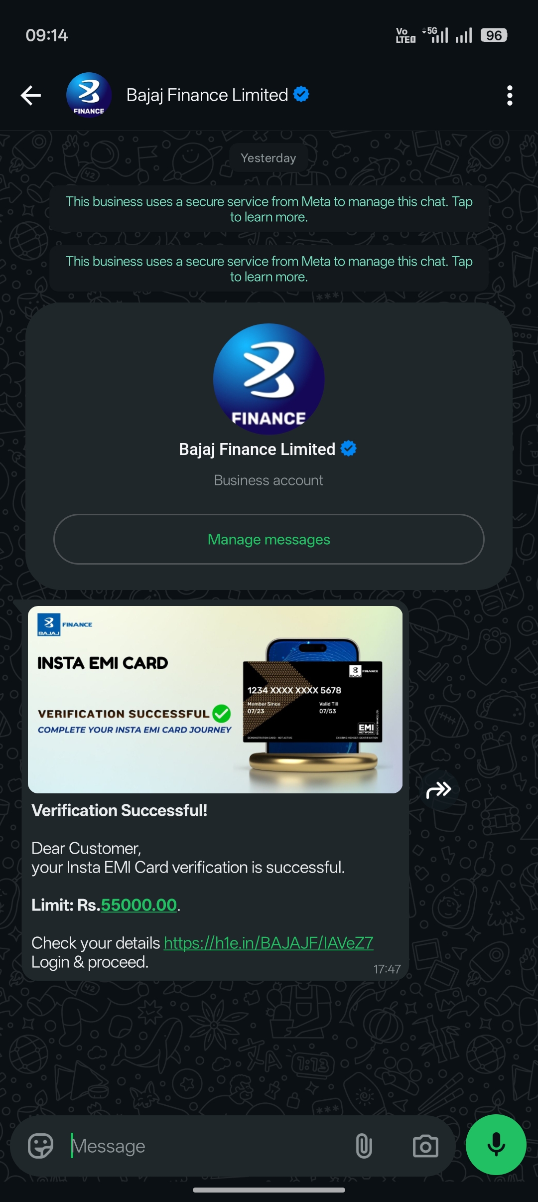 Bajaj Finance Ltd (Whatsapp Scam)