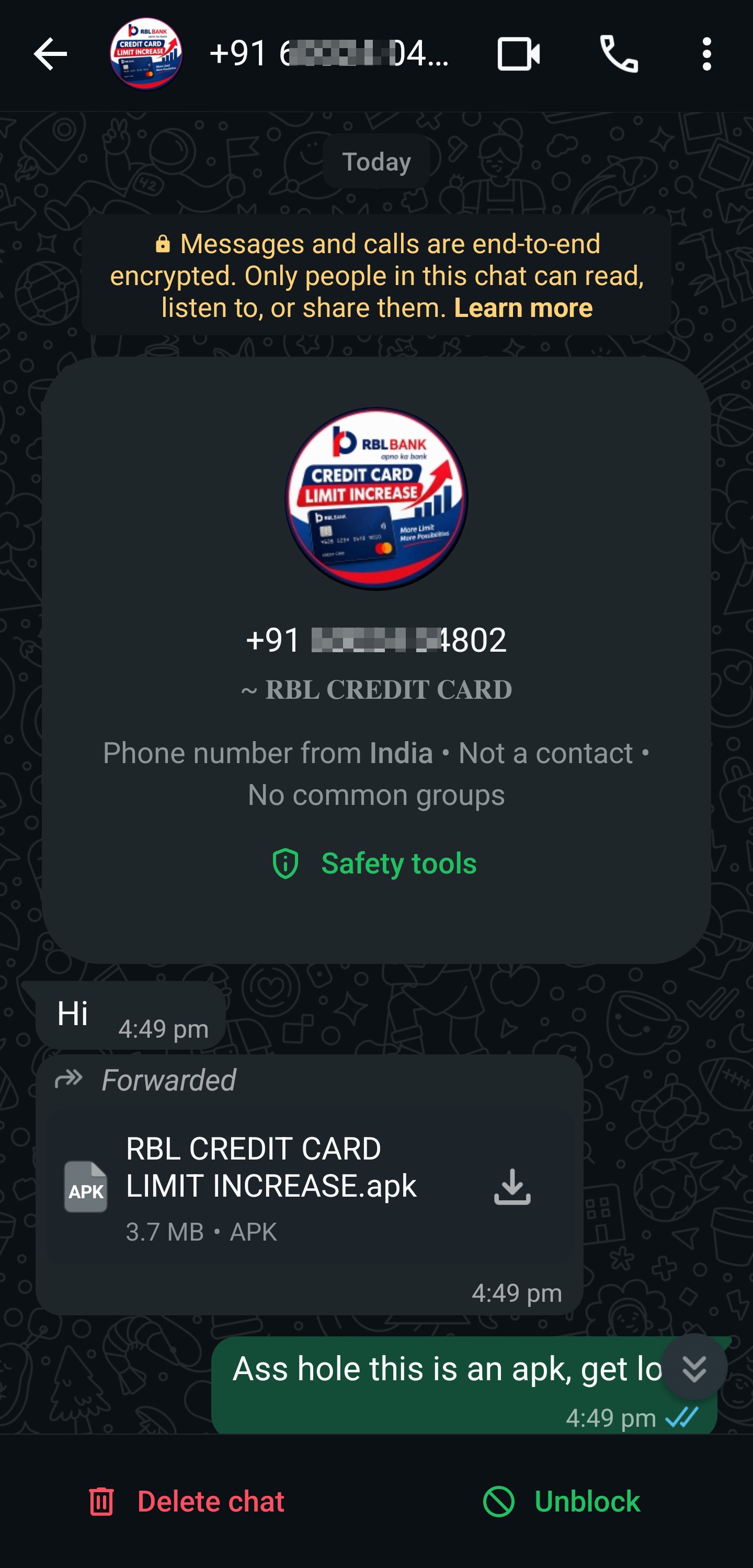 Credit Card limit increase scam for RBL Bank