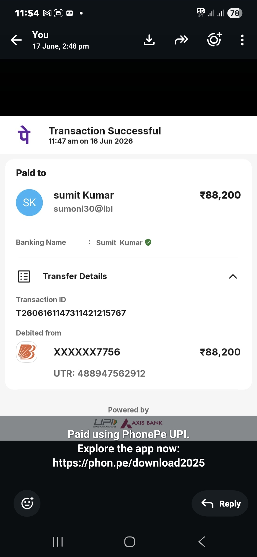 I order place 16/06/2026 for usdt(trc20) purchase I paid inr88200 this web site upi id,