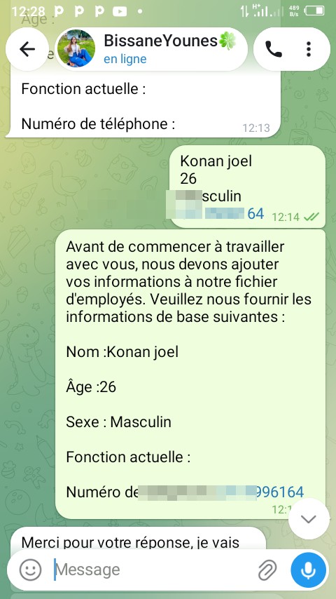 Fake recruitment on Facebook for a full-time job