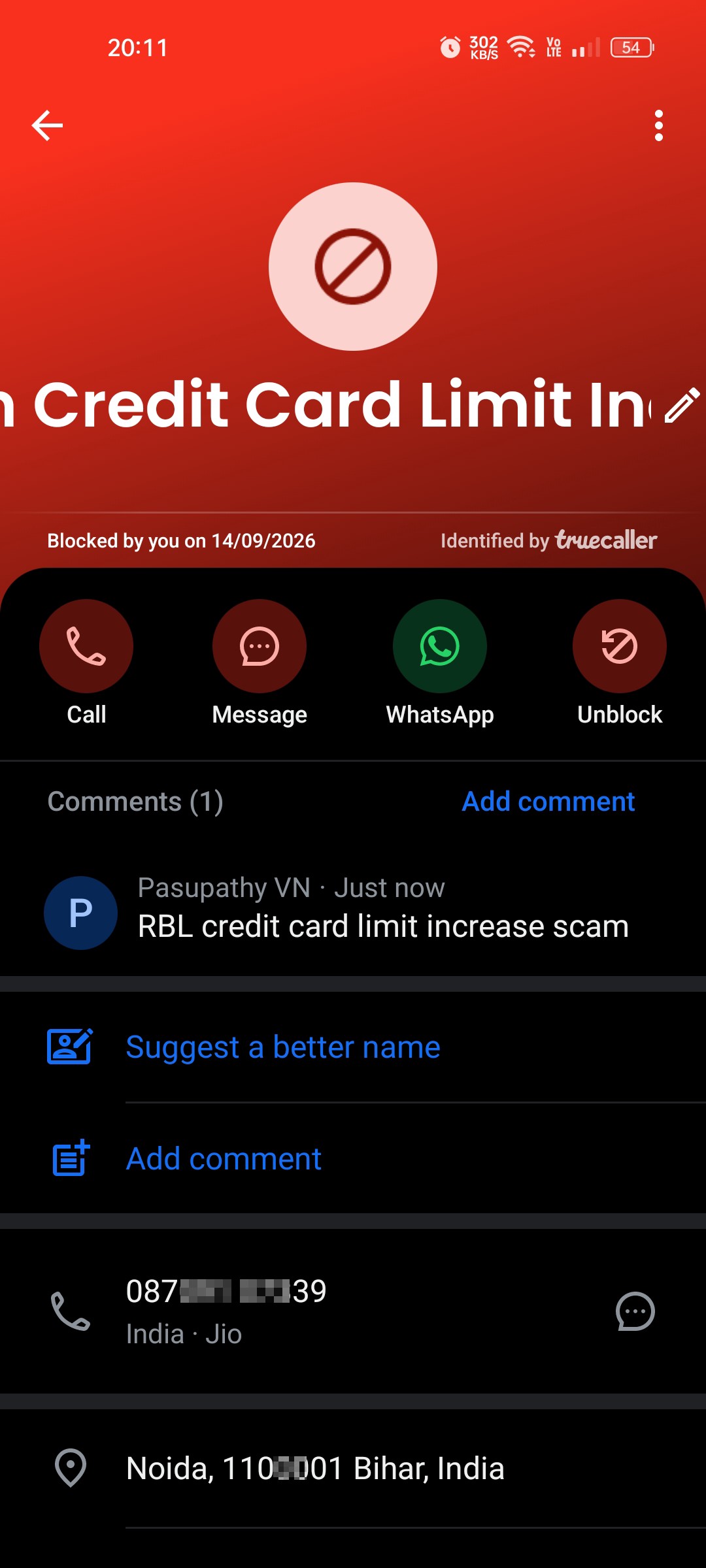 RBL Credit Card Limit increase scam
