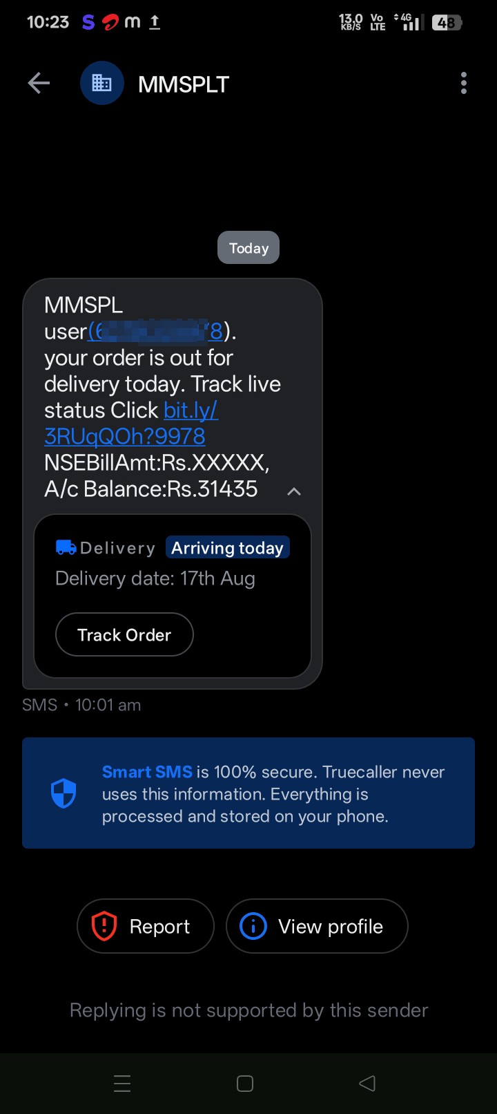 Do not click on the Track Order / bit.ly link