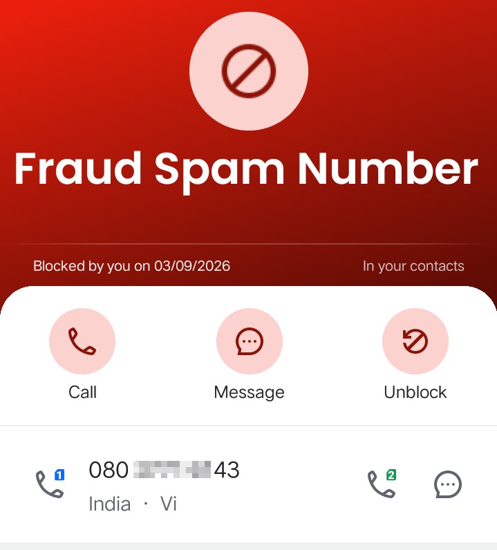 Fraud Spam Number in Dialing
