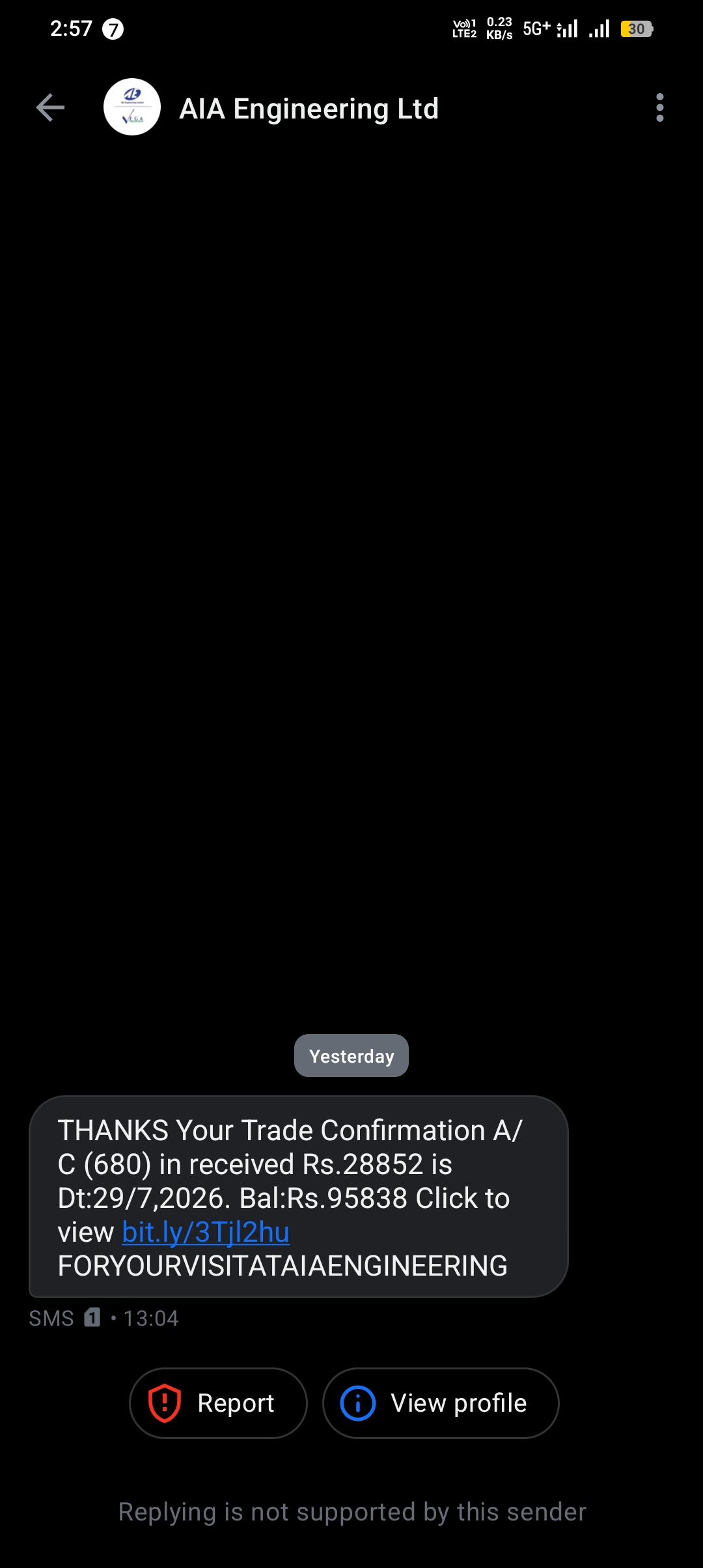 A message arrives saying that money has been credited to your account.