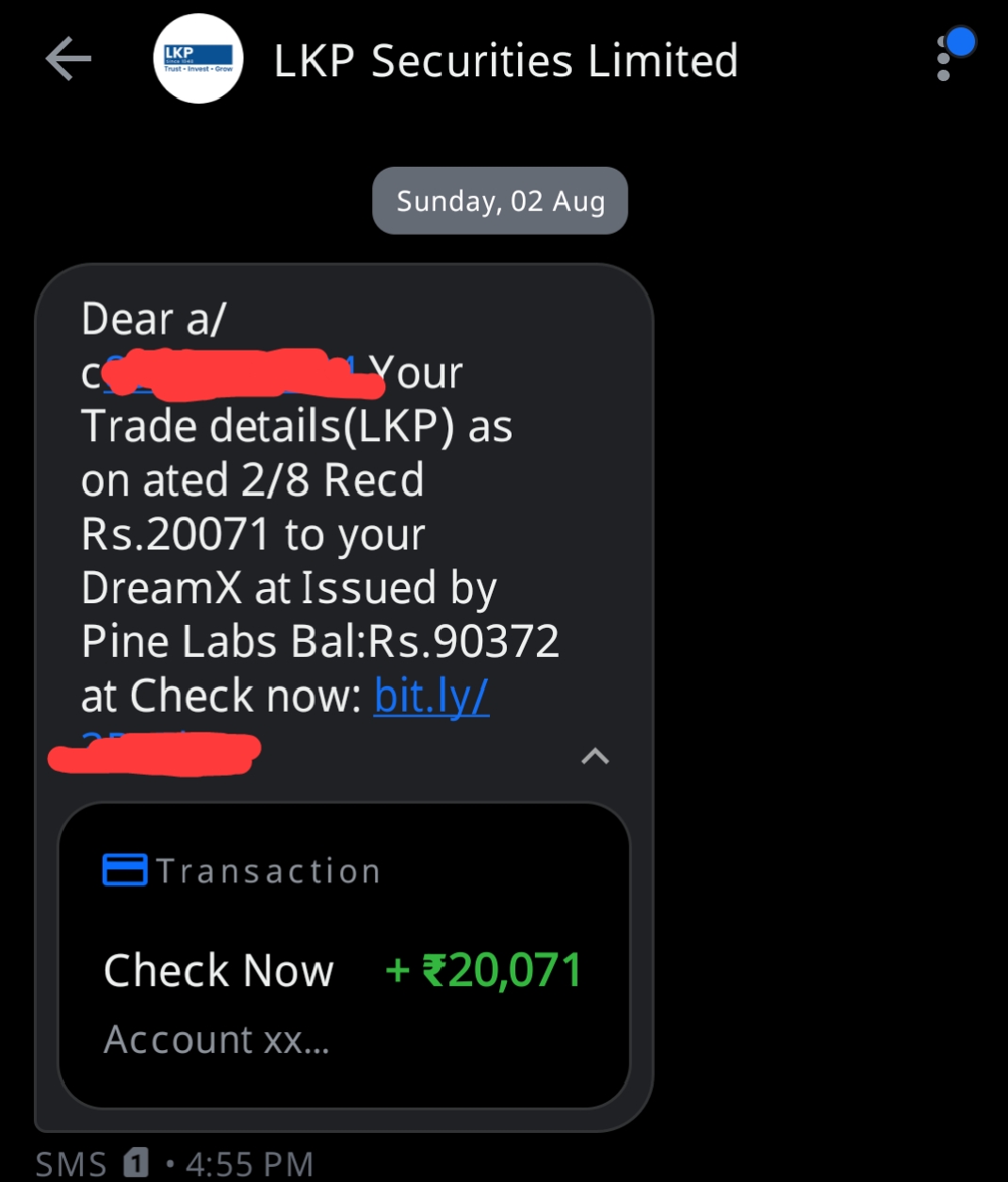 LKP SECURITYS MONEY CREDITED 