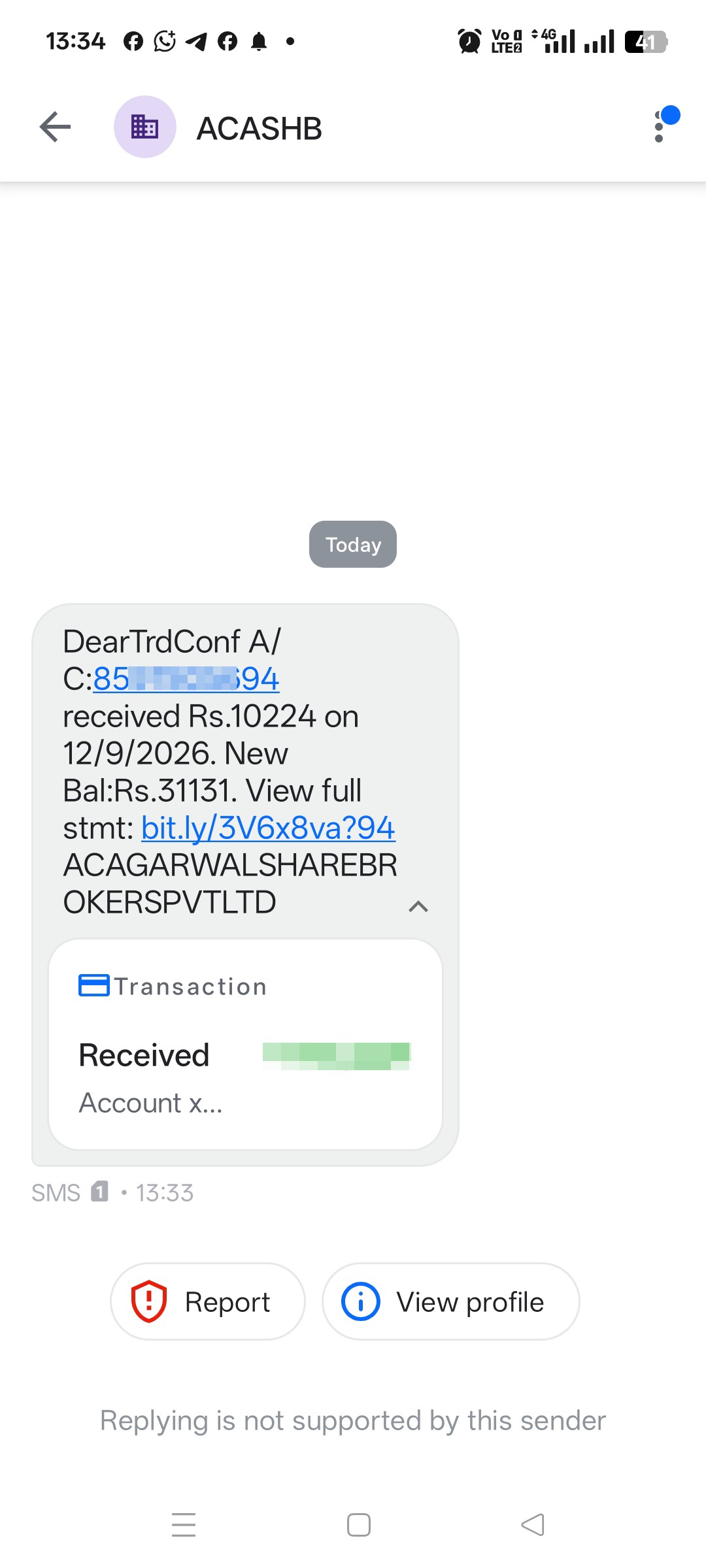 Fake Trading Credit SMS with bit.ly Link - Do Not Click