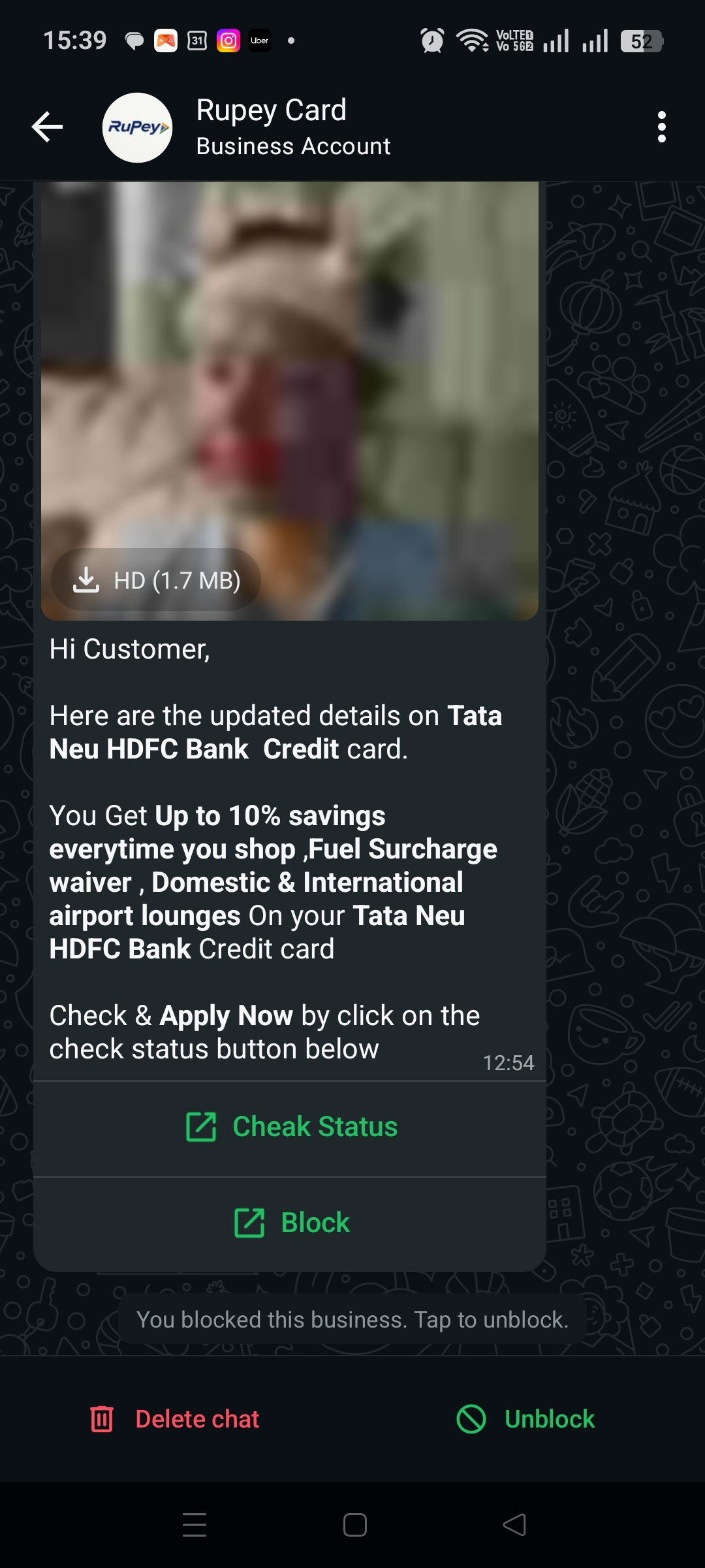 Scam in name of Credit Card update 
