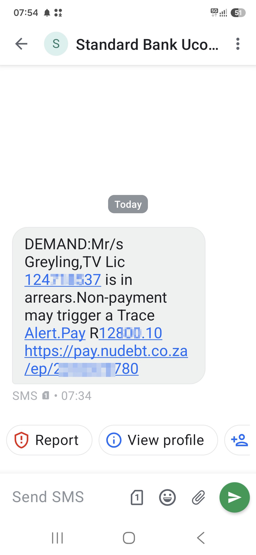 Scammer using Standard Bank Name in vain to make person to pay TV License.