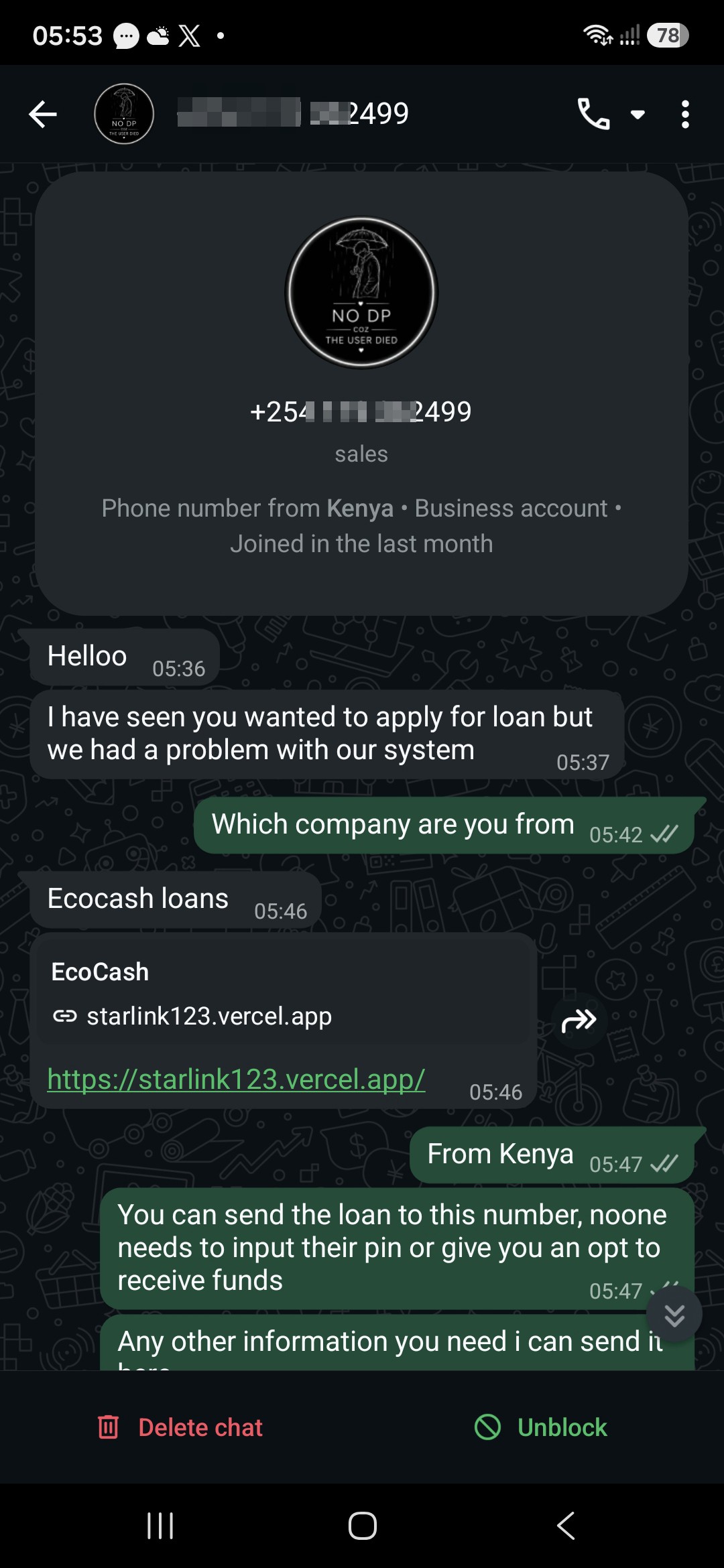 Ecocash loan scammer requesting OTP for payment processing