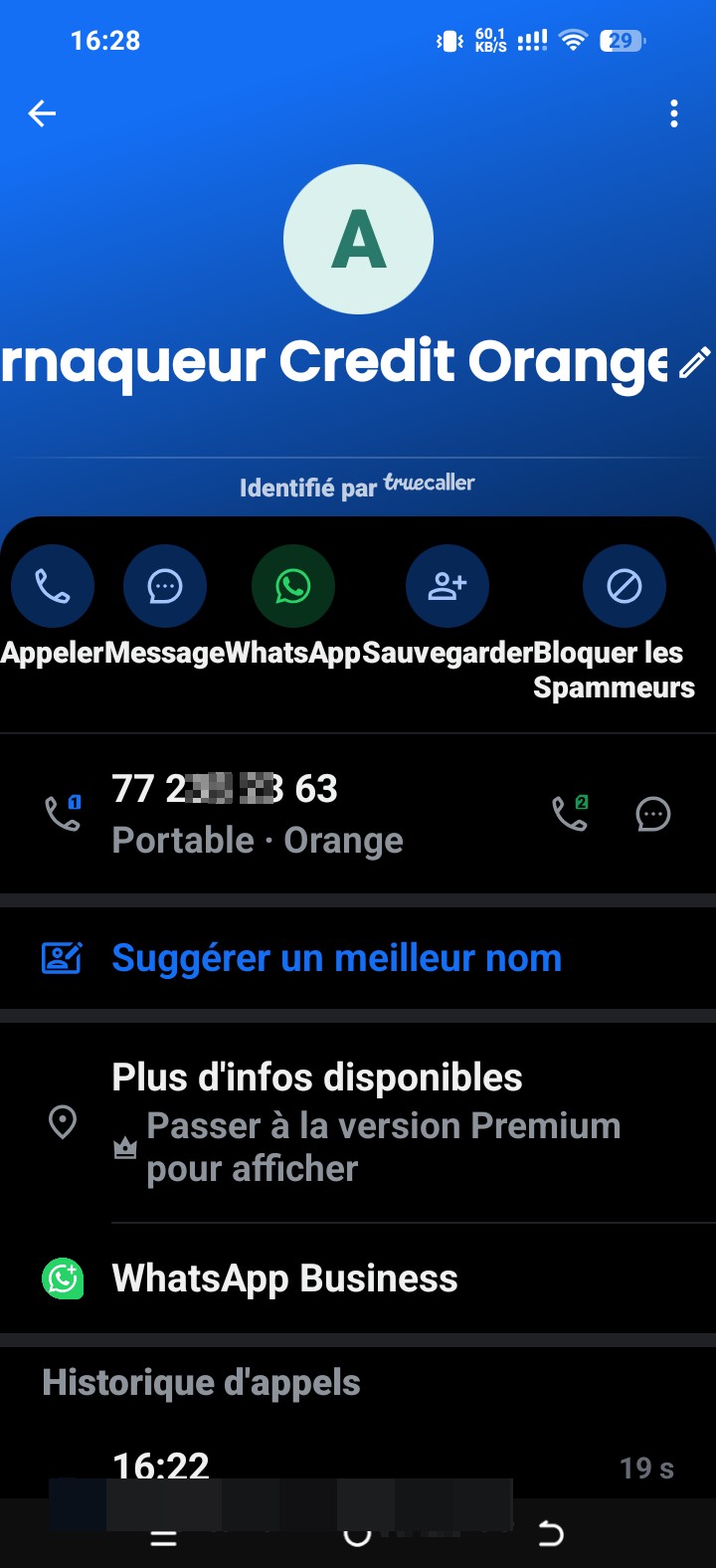 scam with Orange number