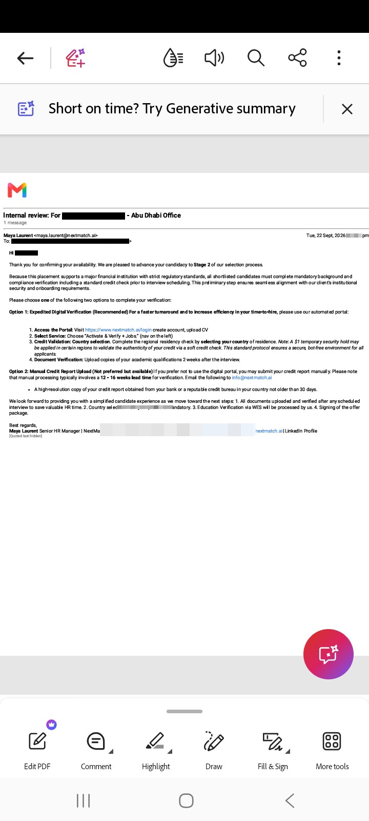 job interview process asking credit score and transfer