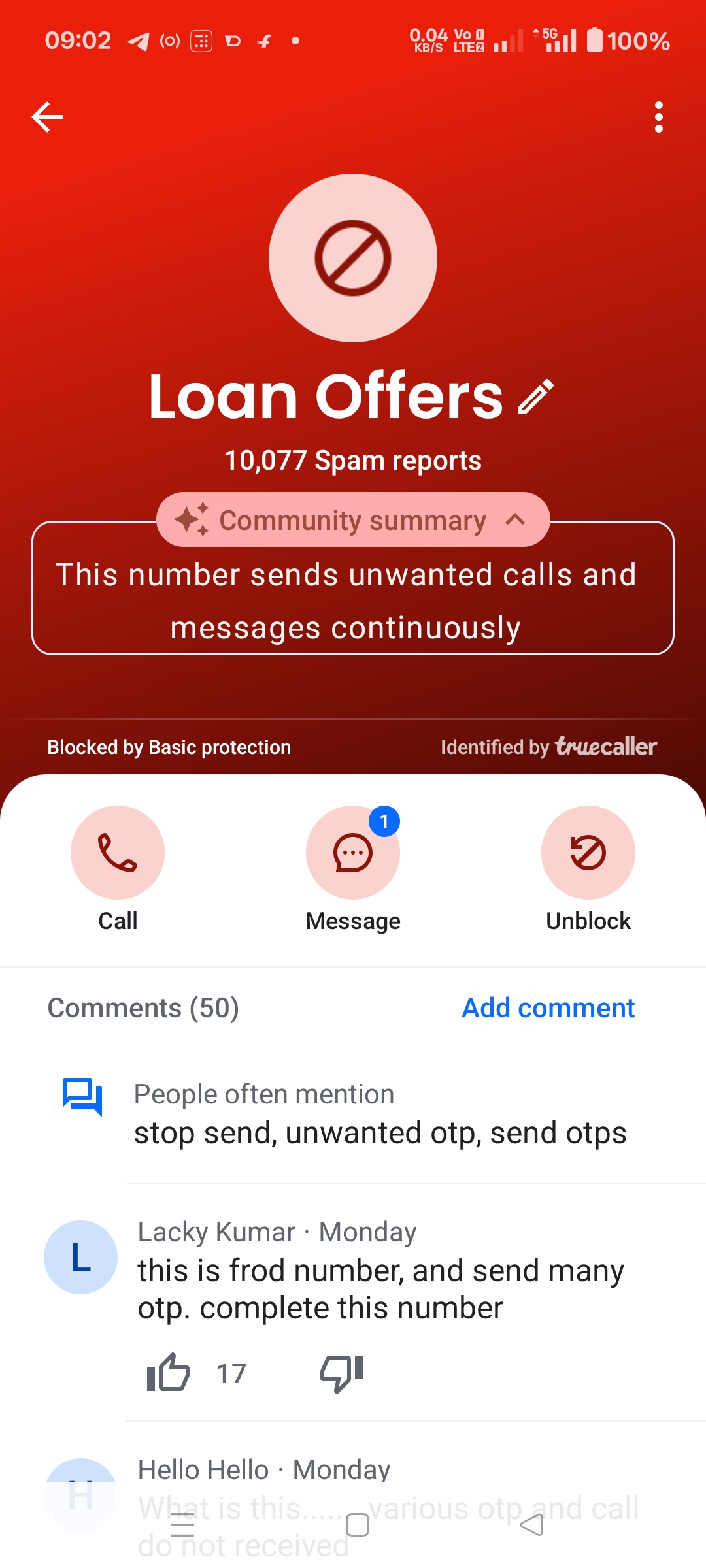 If you receive such a call, block it