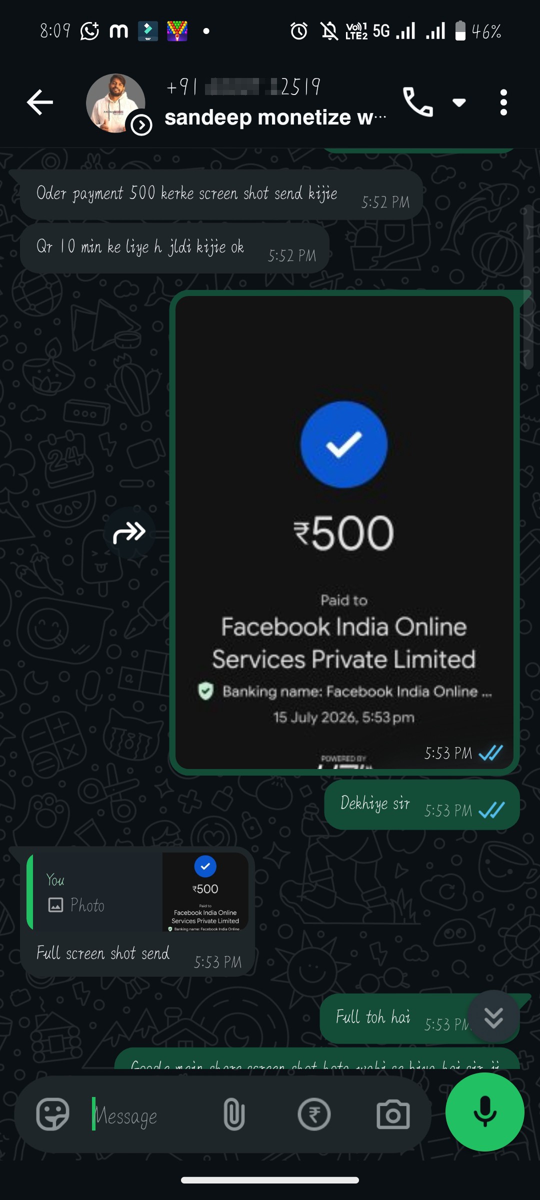 money for Facebook monetization but still no work done and not returning my money.